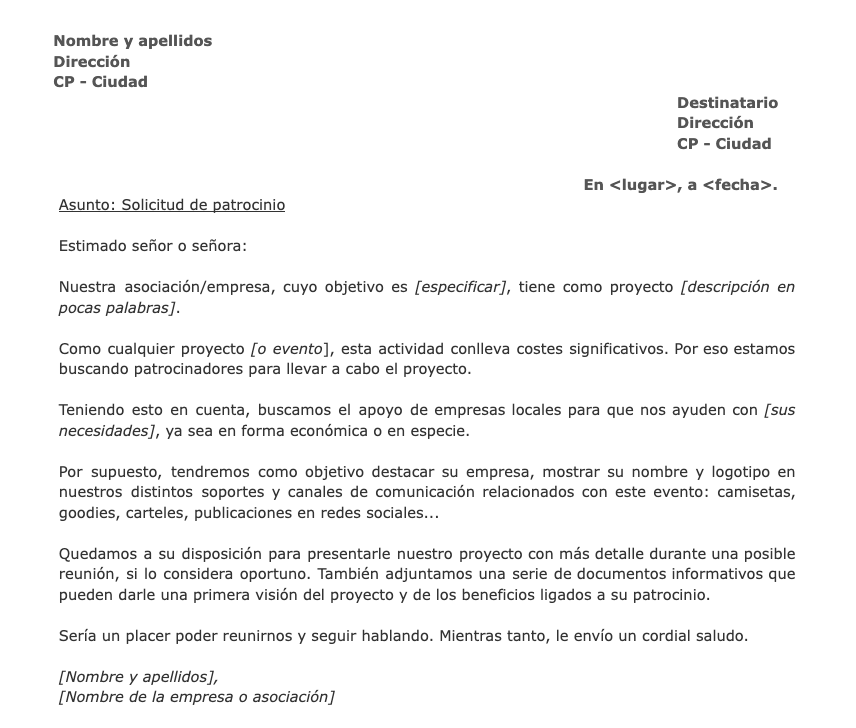 carta de patrocinio