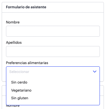 Formulario preferencias alimentarias