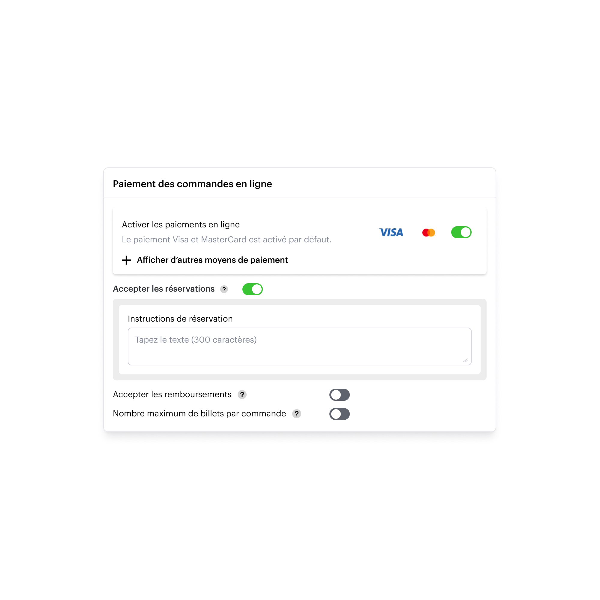 Option de paiement et de réservation