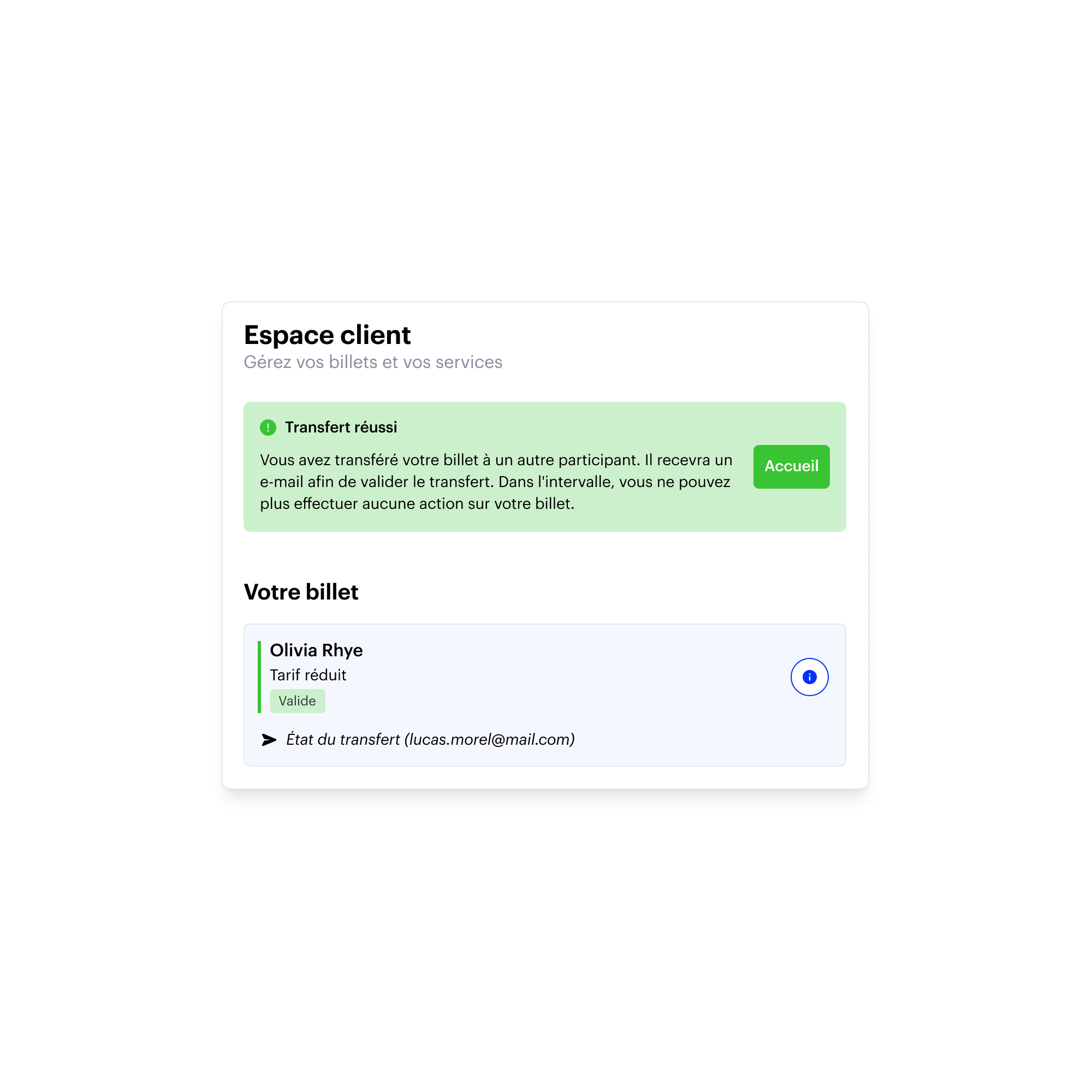 Espace client revente de billet
