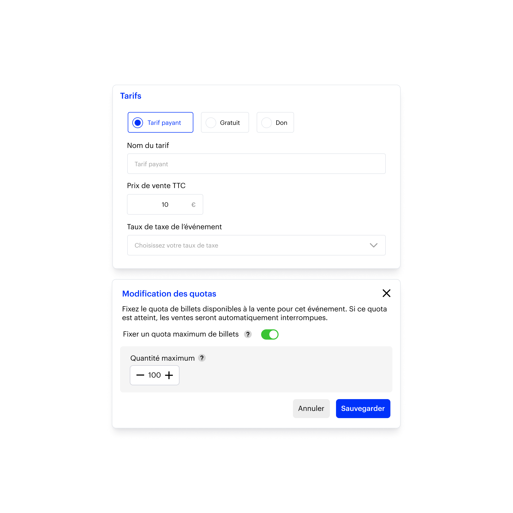 Configuration des quotas de billetterie
