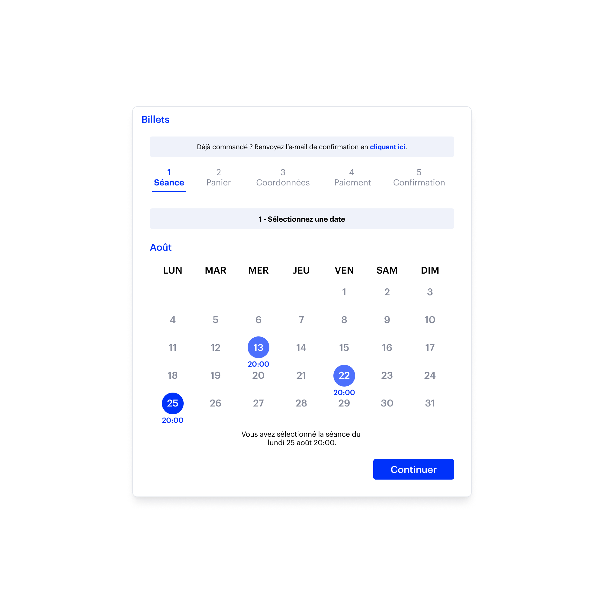 Calendrier des séances disponibles