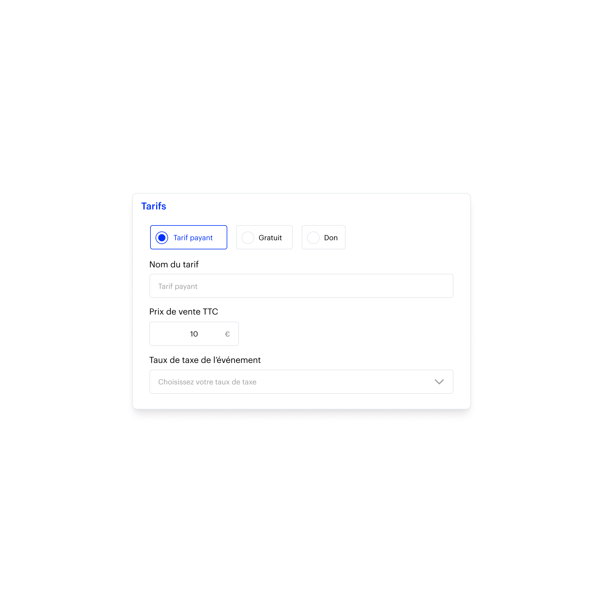 Configuration des tarifs