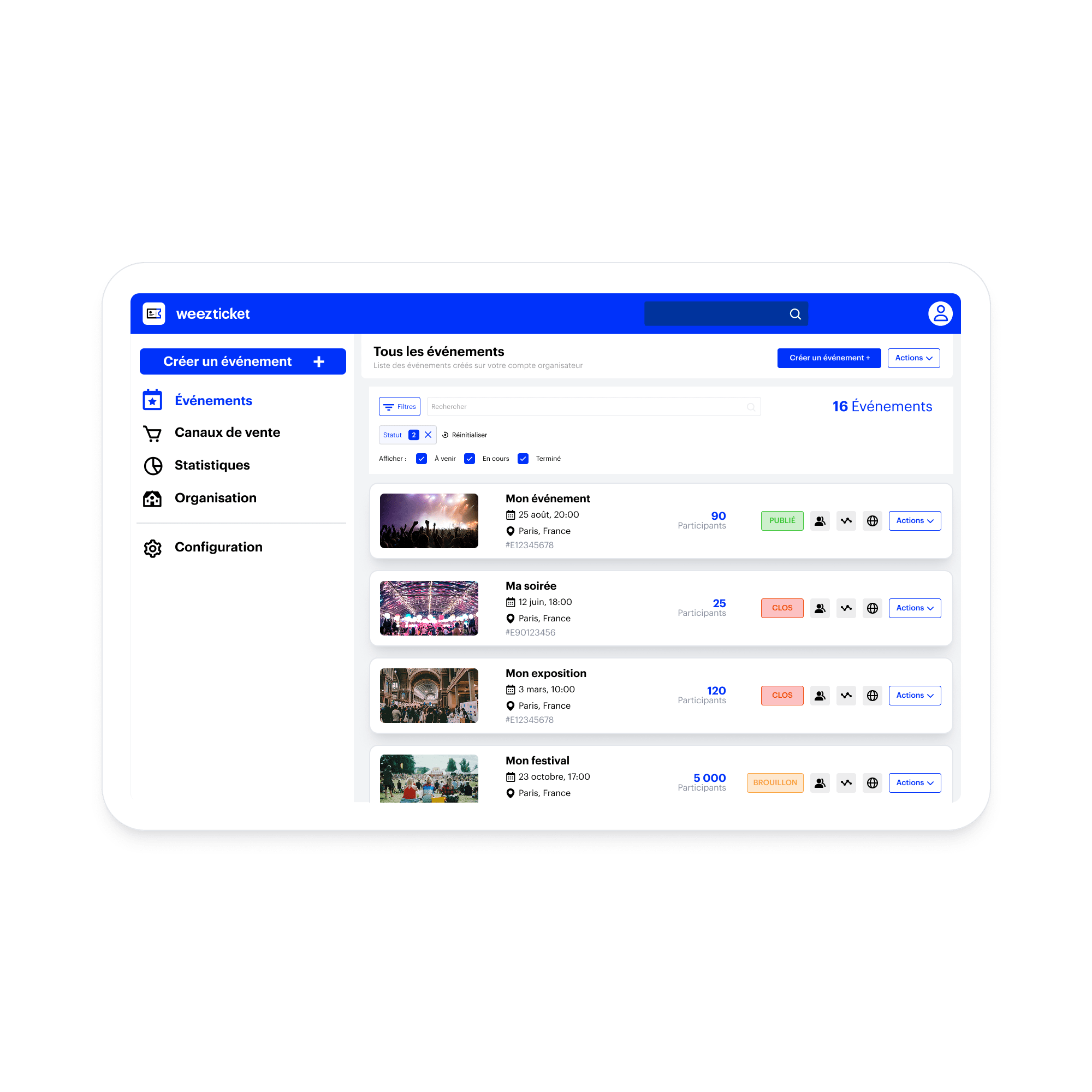 Liste de tous les événements sur WeezTicket