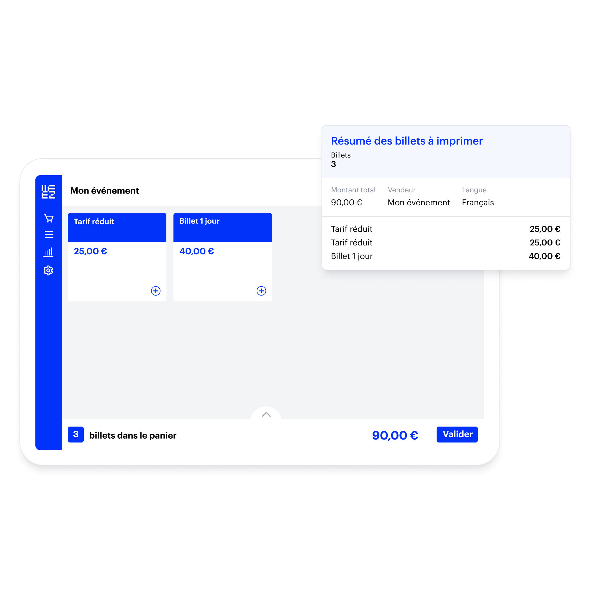 Guichet de billetterie pour impression sur place