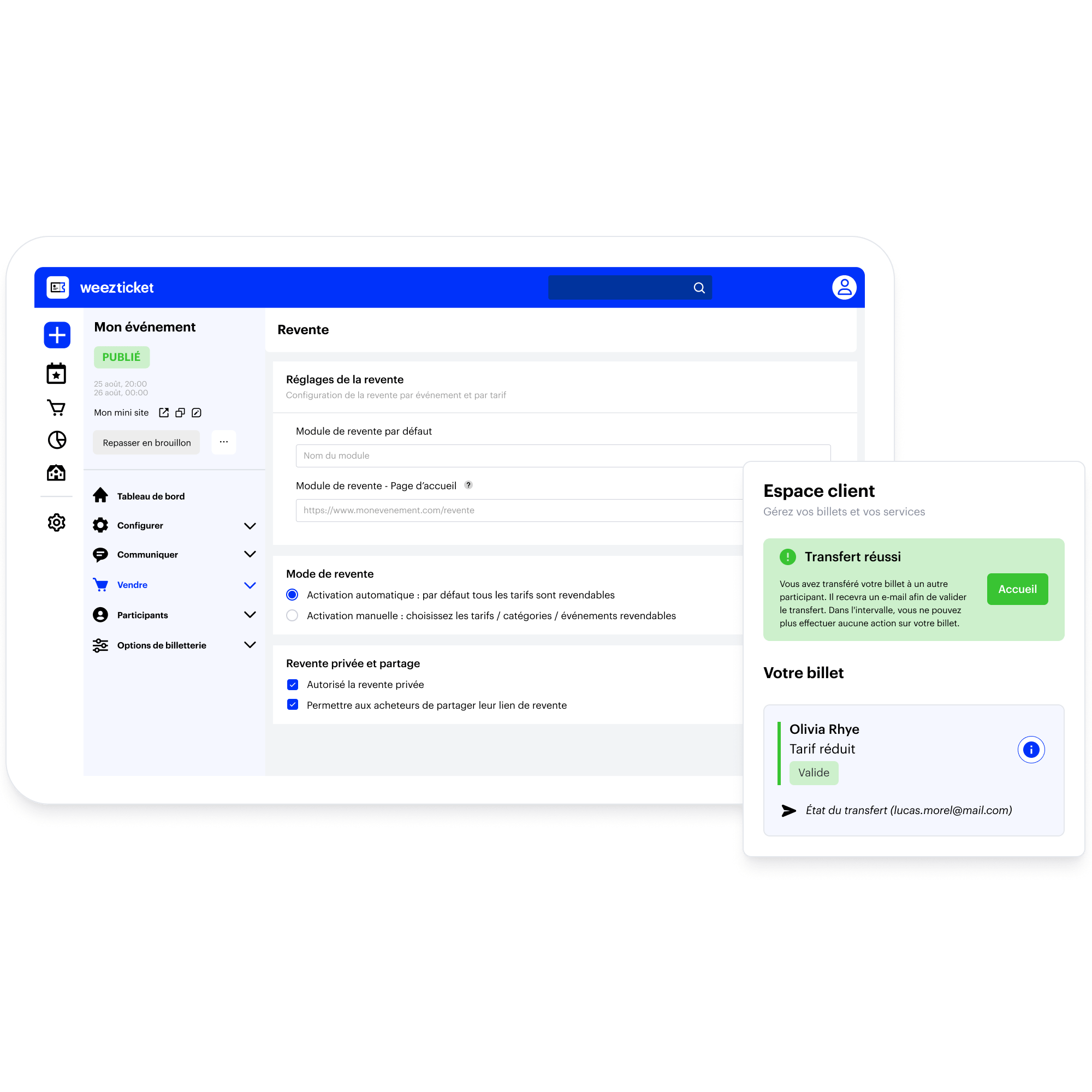 Plateforme de revente de billets