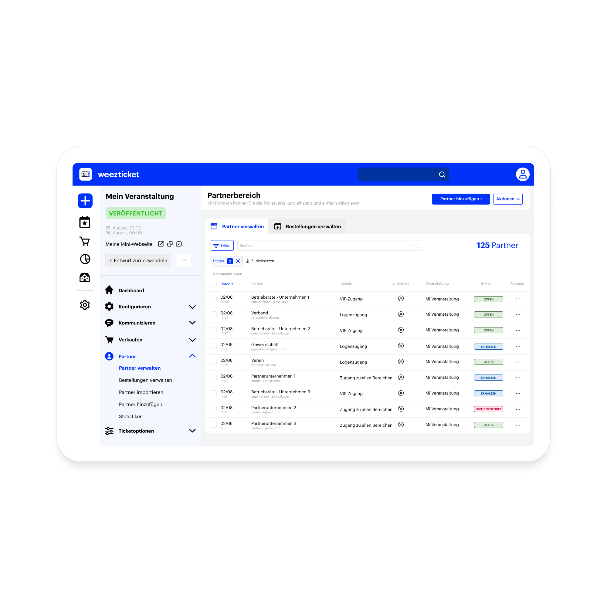 Plateforme d'invitation partenaire