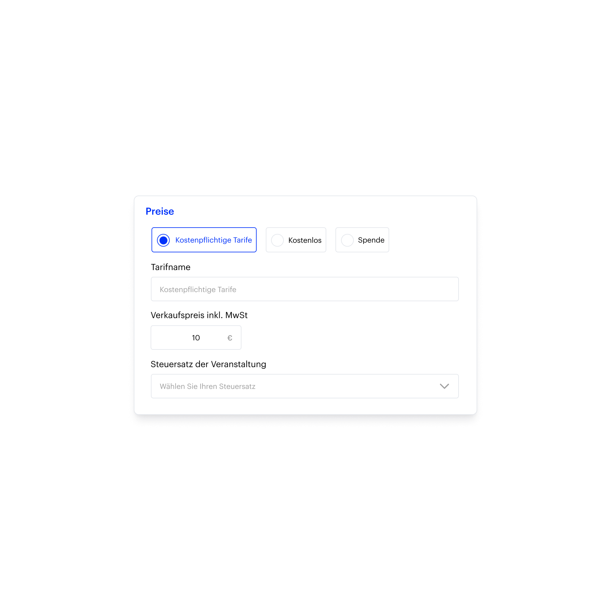 Configuration des tarifs