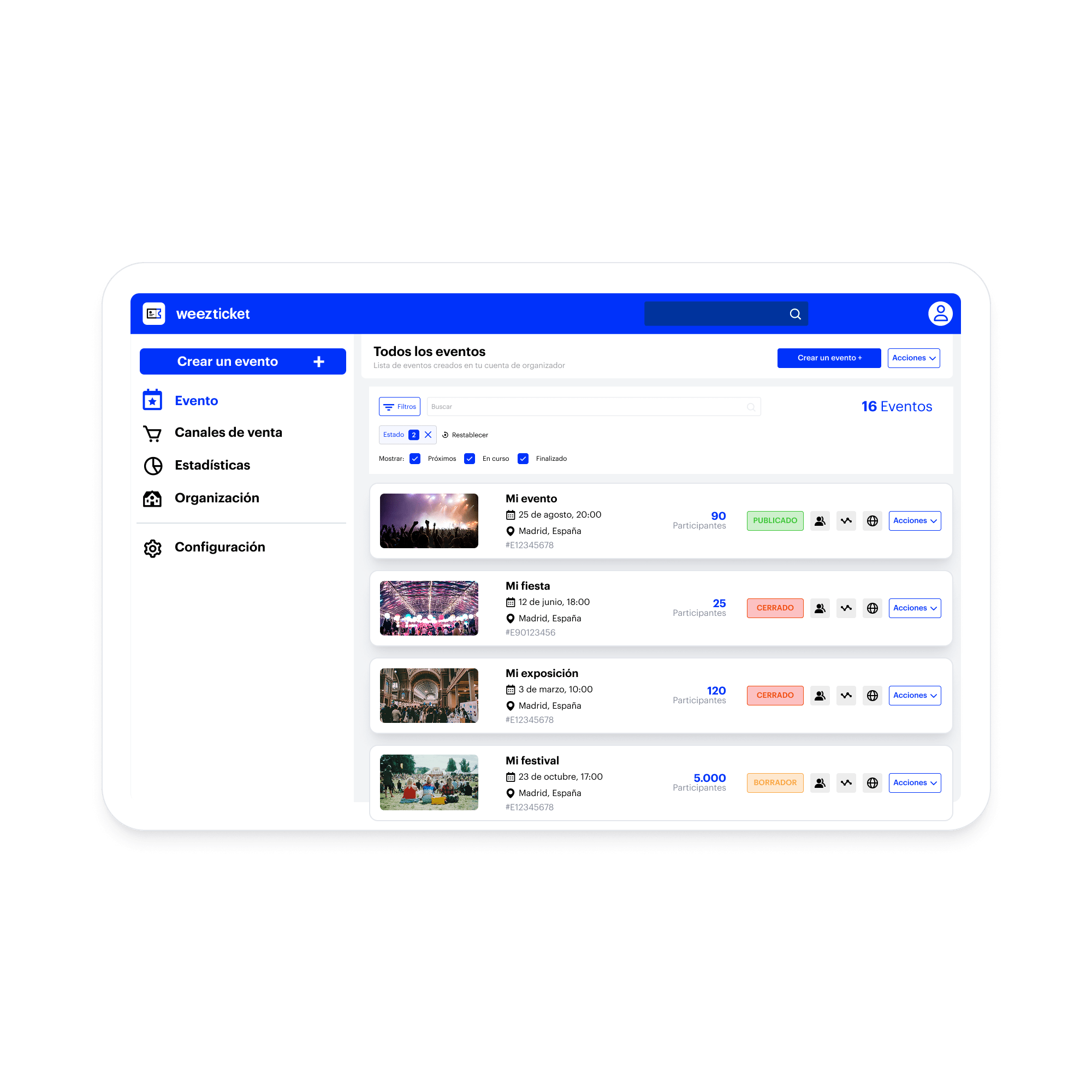 Liste de tous les événements sur WeezTicket
