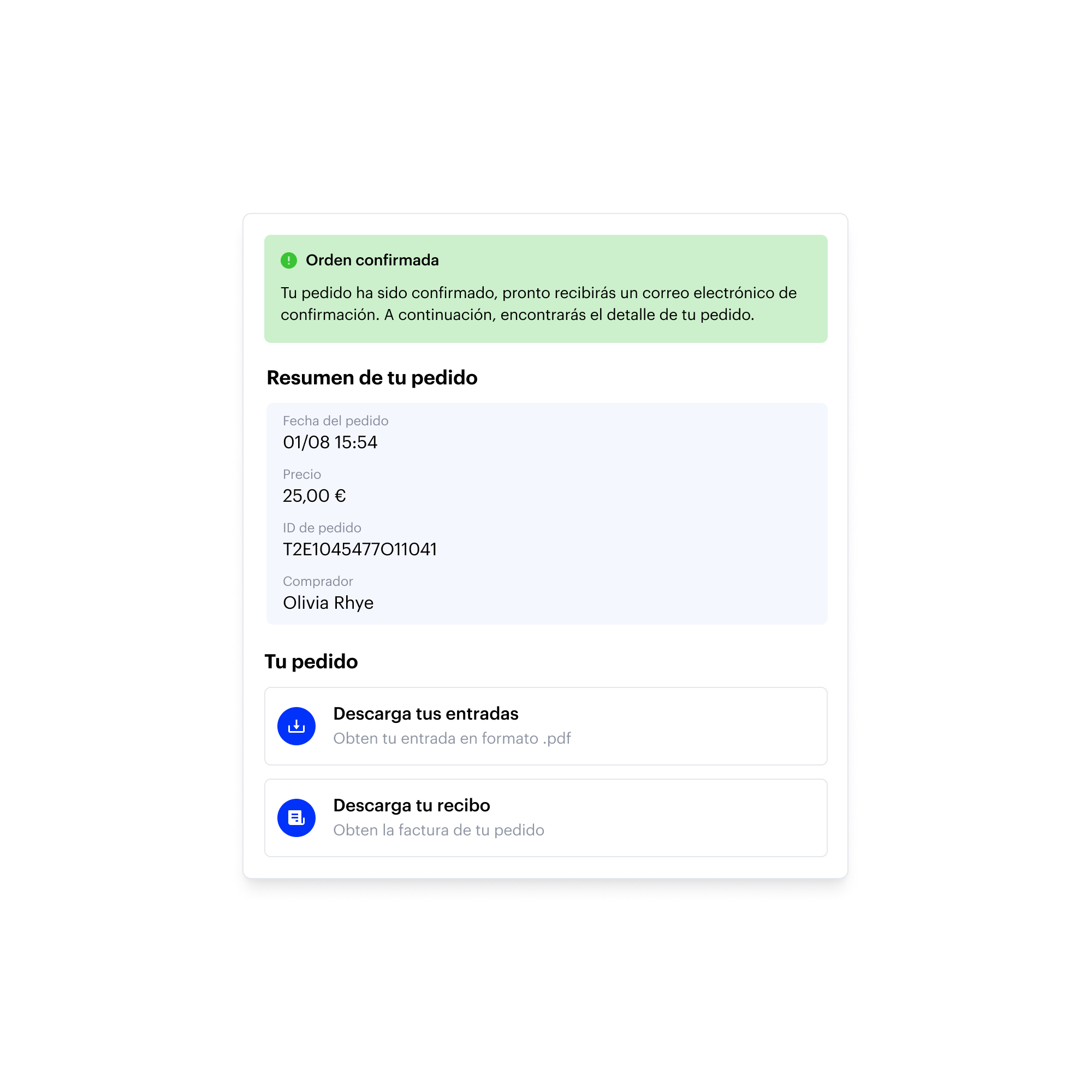 Confirmation de commande de billet