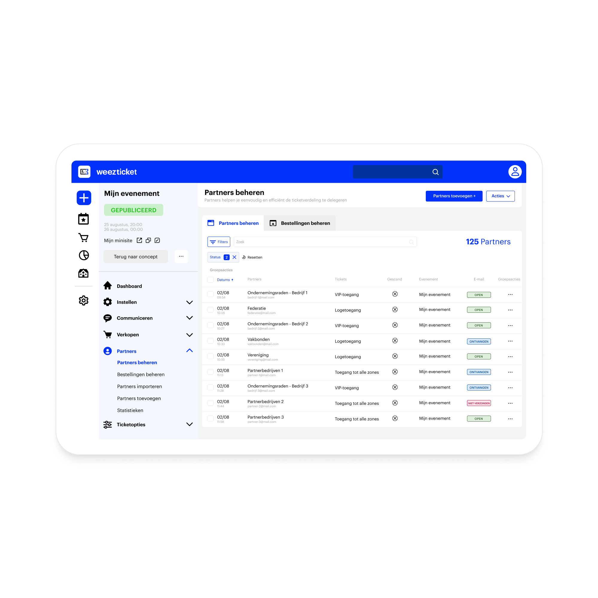 Plateforme d'invitation partenaire