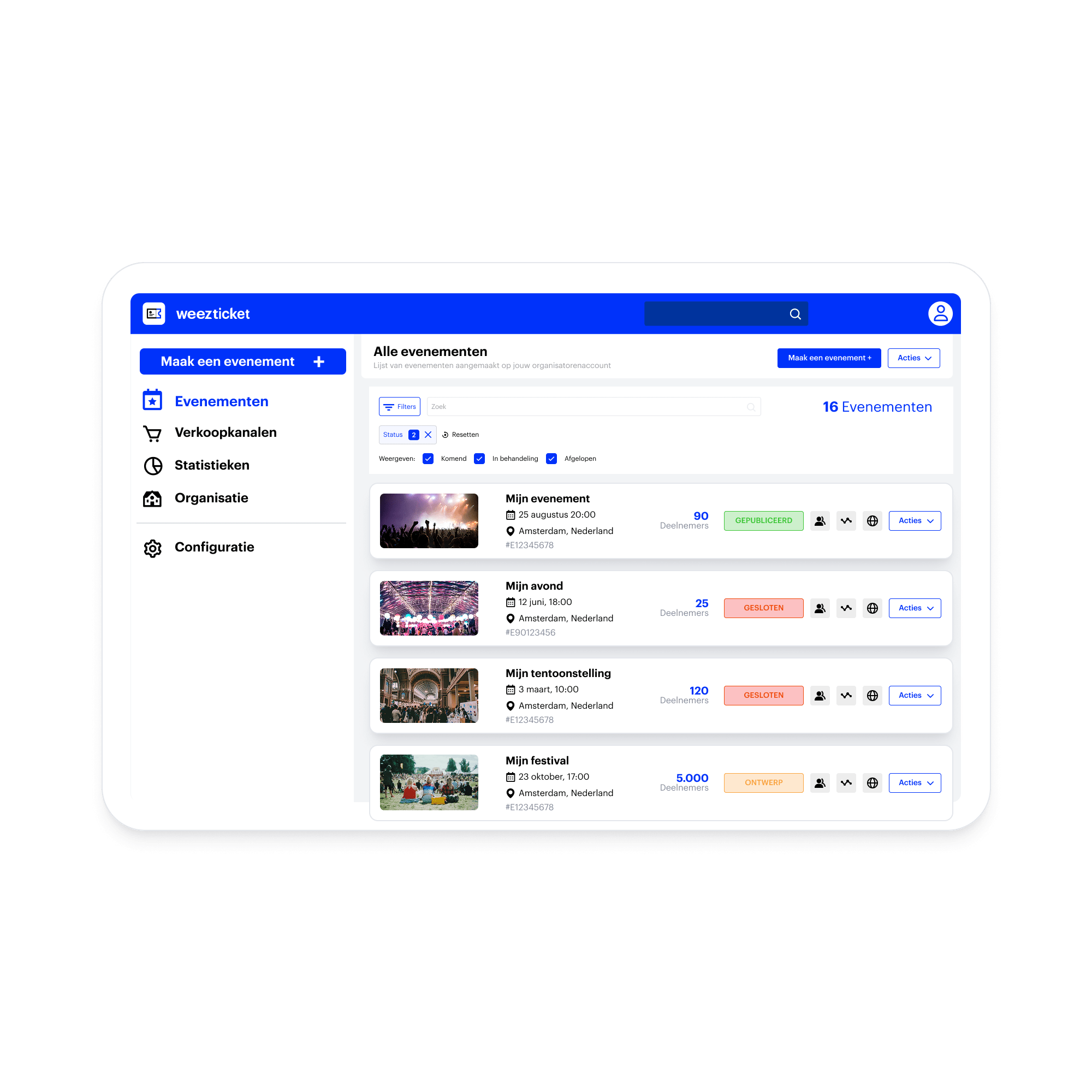 Liste de tous les événements sur WeezTicket