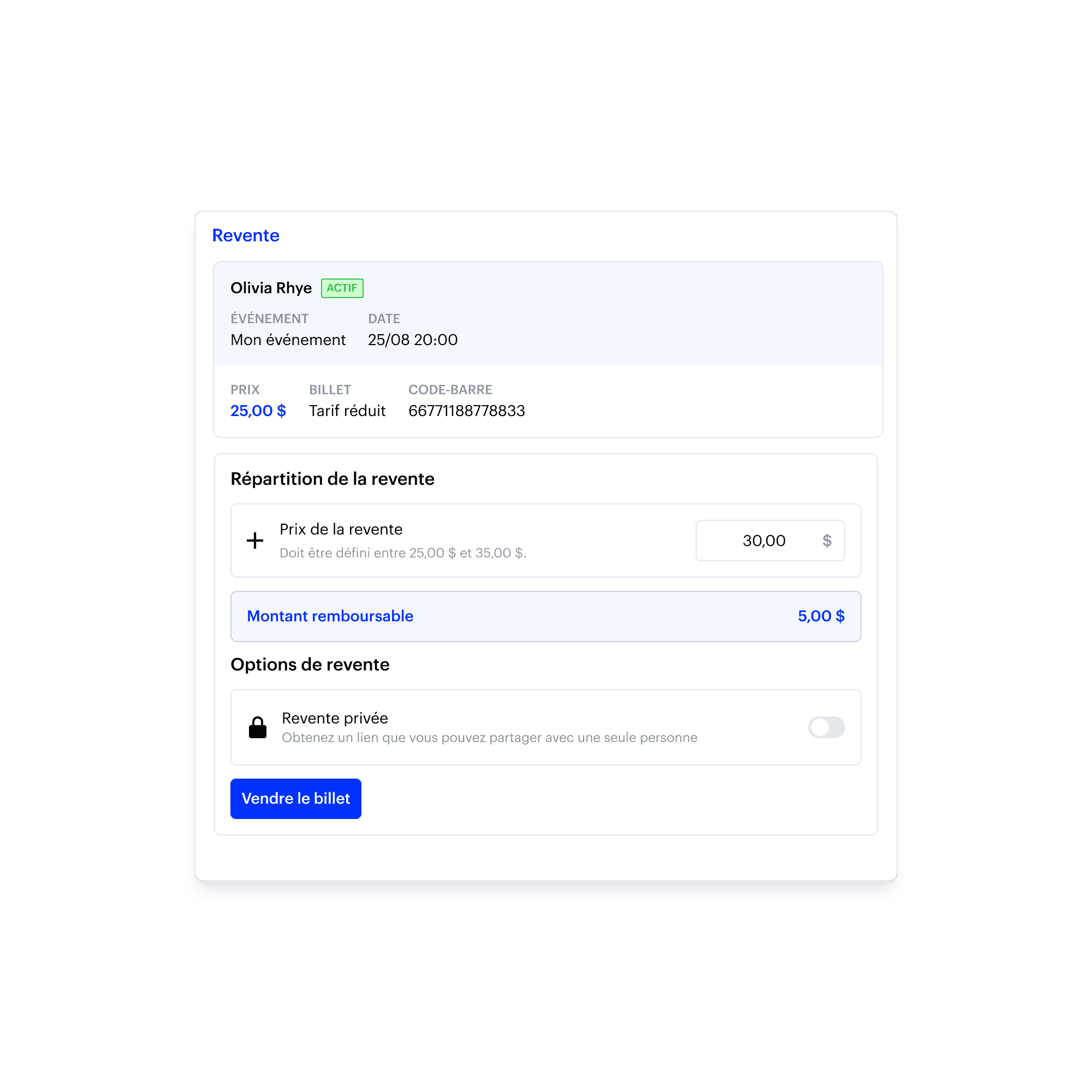 Plateforme de revente de billet