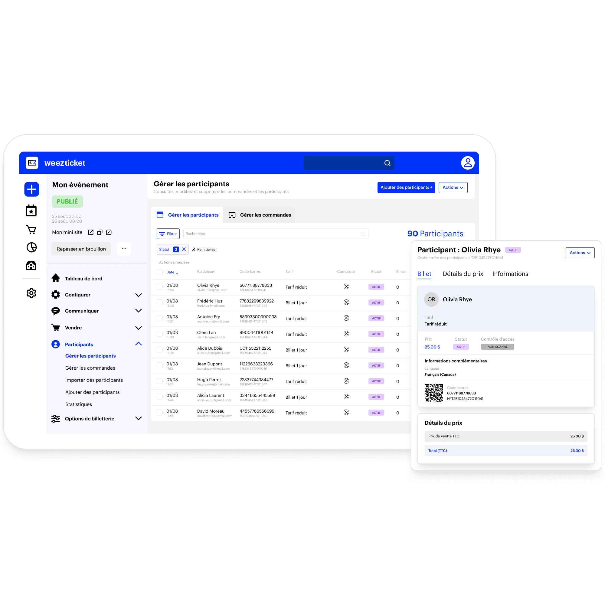 Gestion des participants