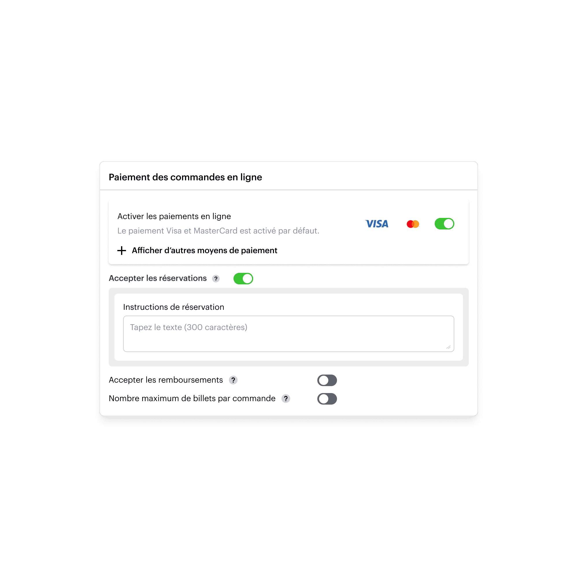 Option de paiement et de réservation