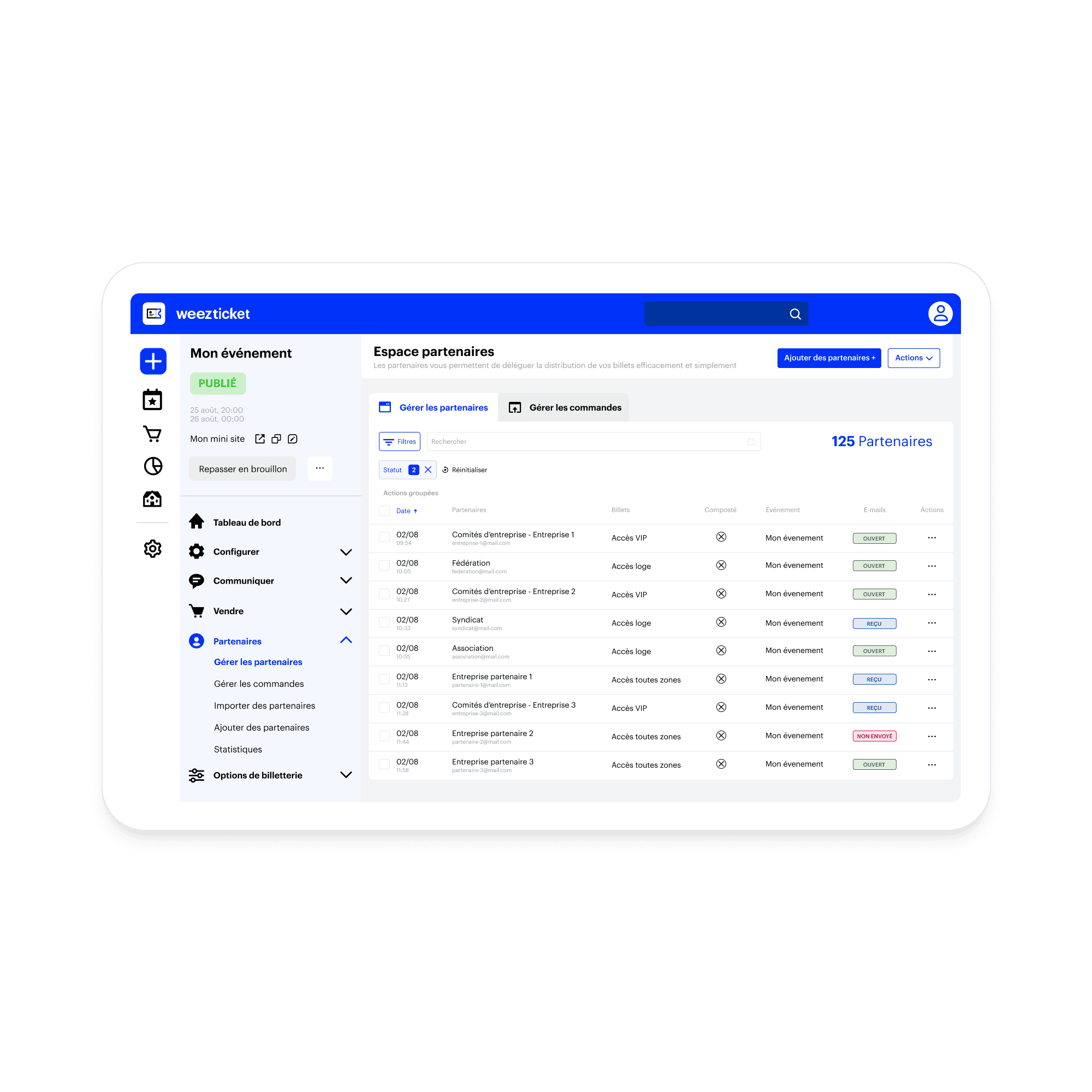 Plateforme d'invitation partenaire