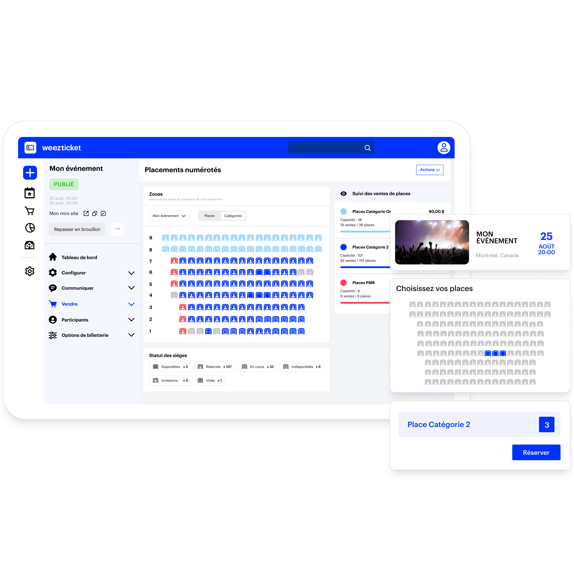 Configuration et rendu du placement numéroté Weezevent