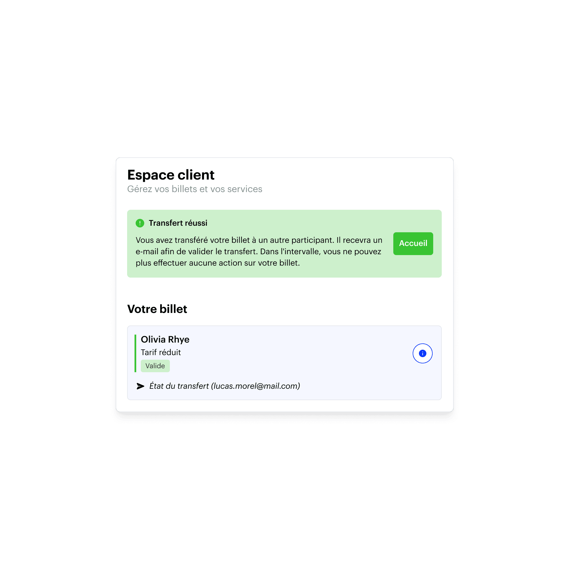 Espace client revente de billet