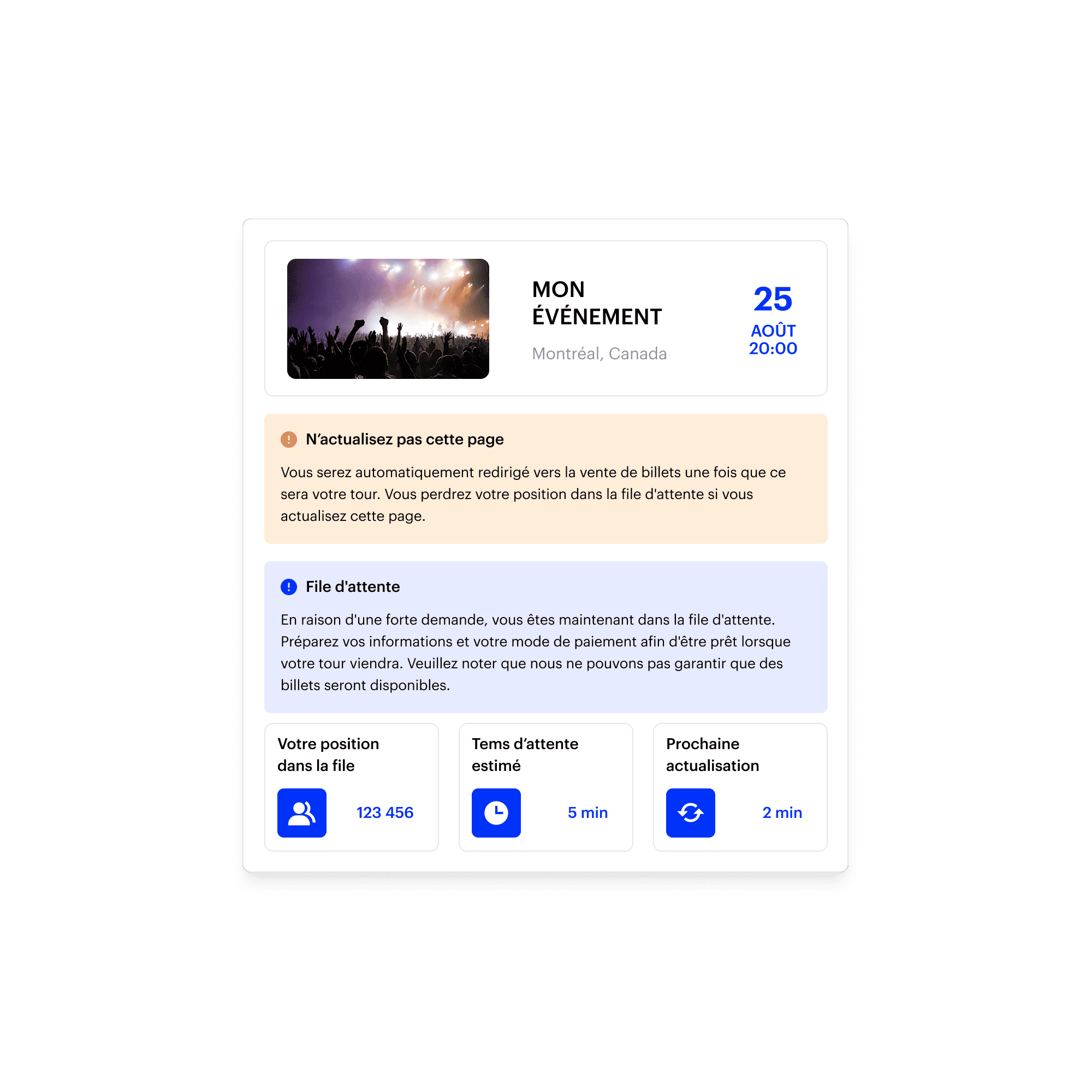 File d'attente virtuelle pour vente de billets