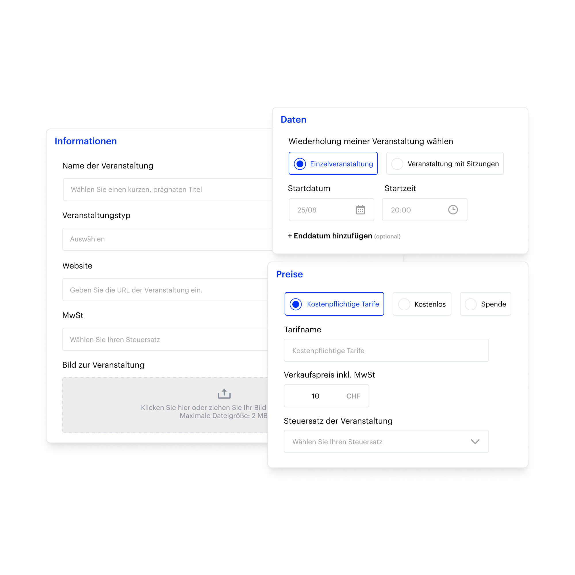 Configuration d'un événement