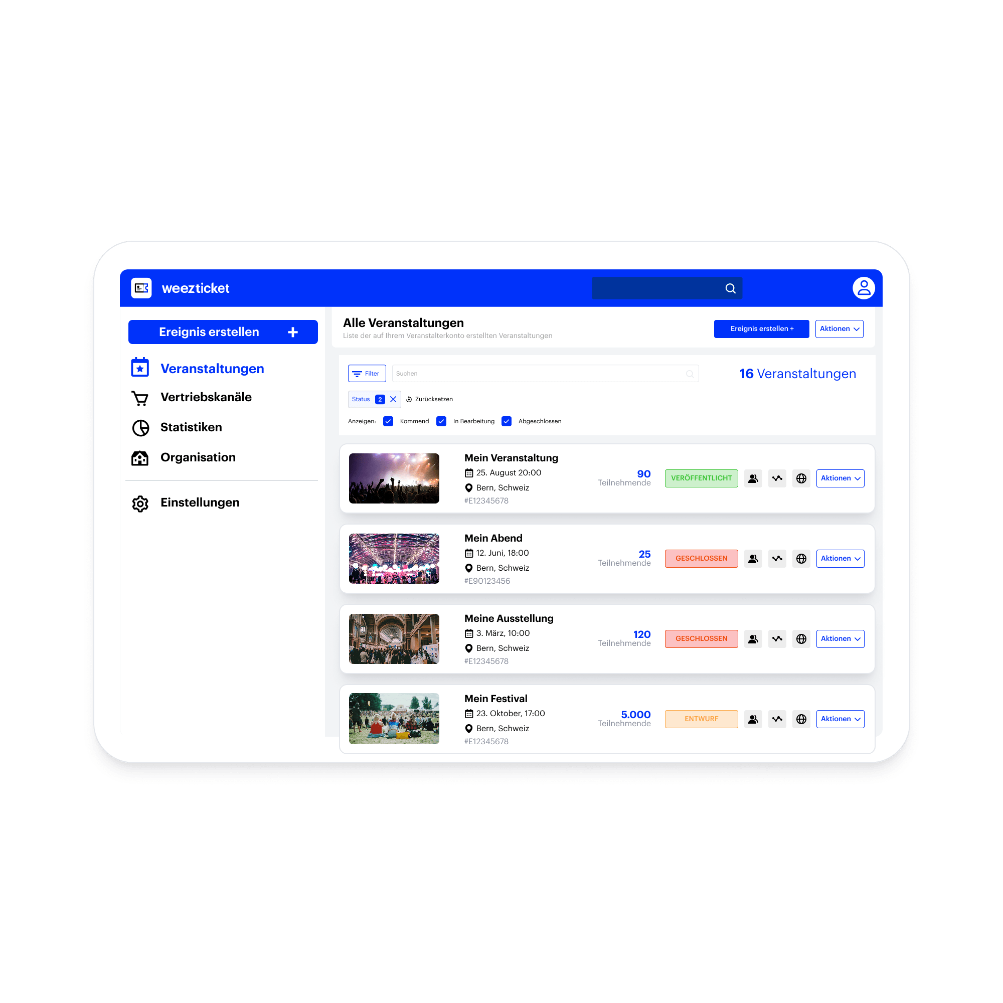 Liste de tous les événements sur WeezTicket