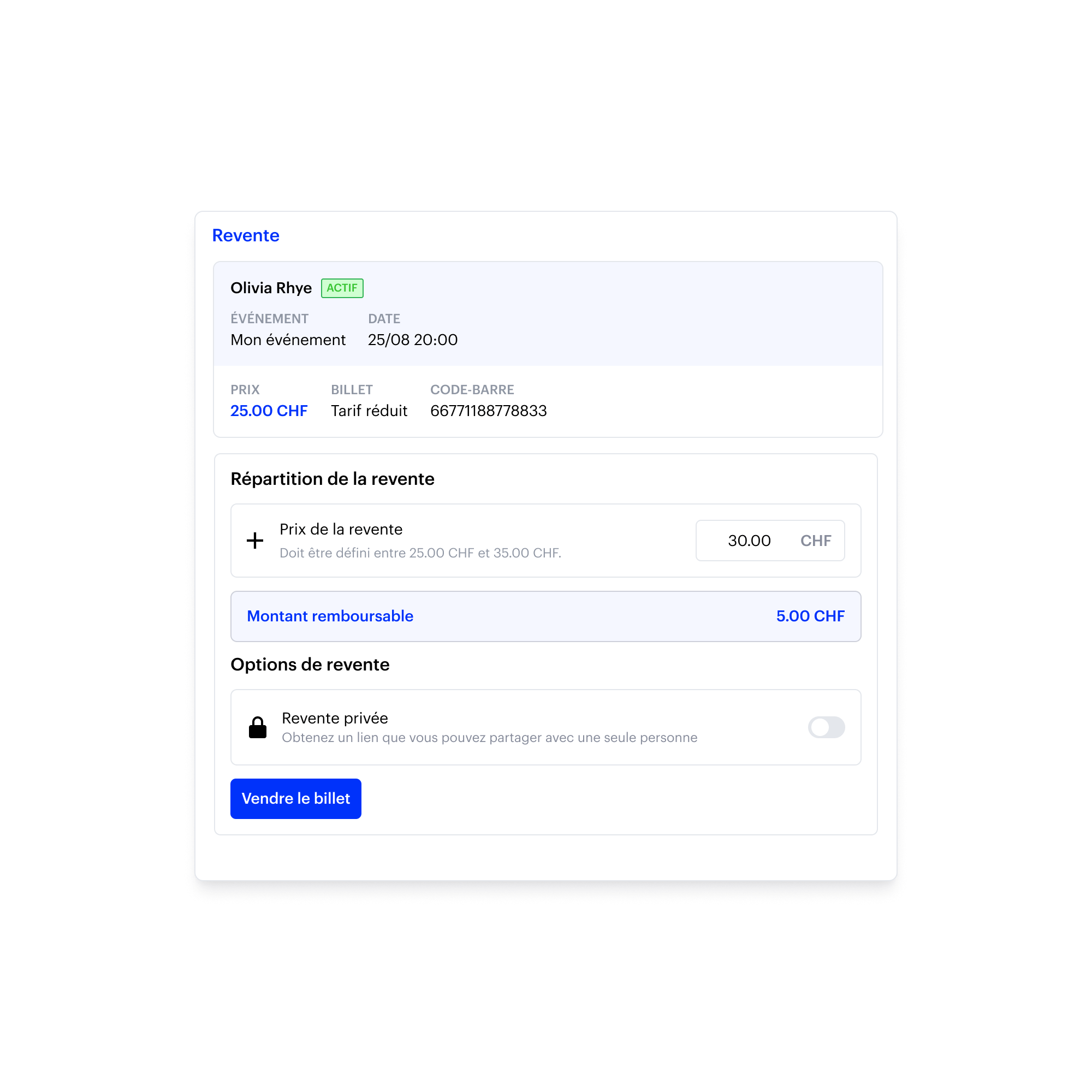 Plateforme de revente de billet