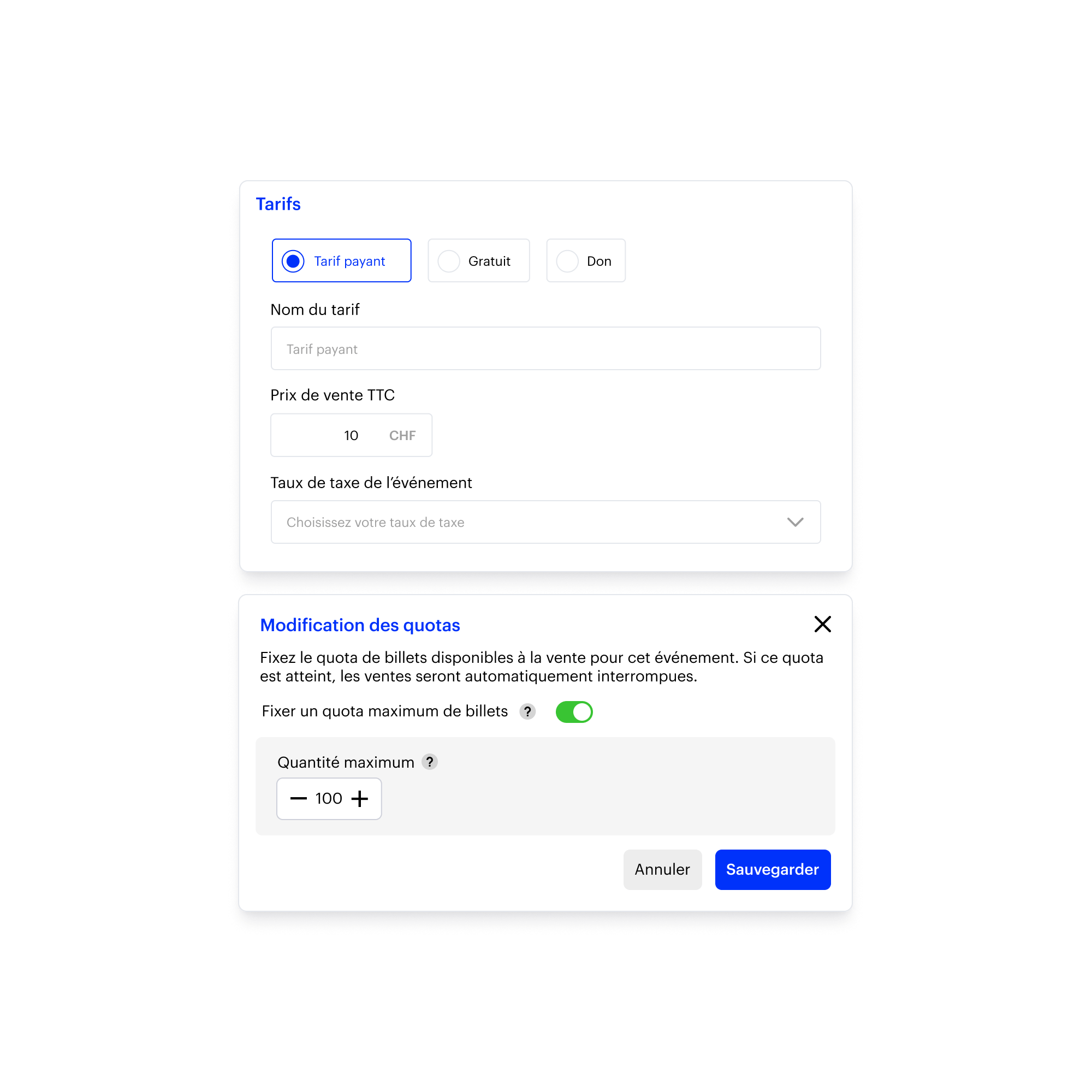 Configuration des quotas de billetterie