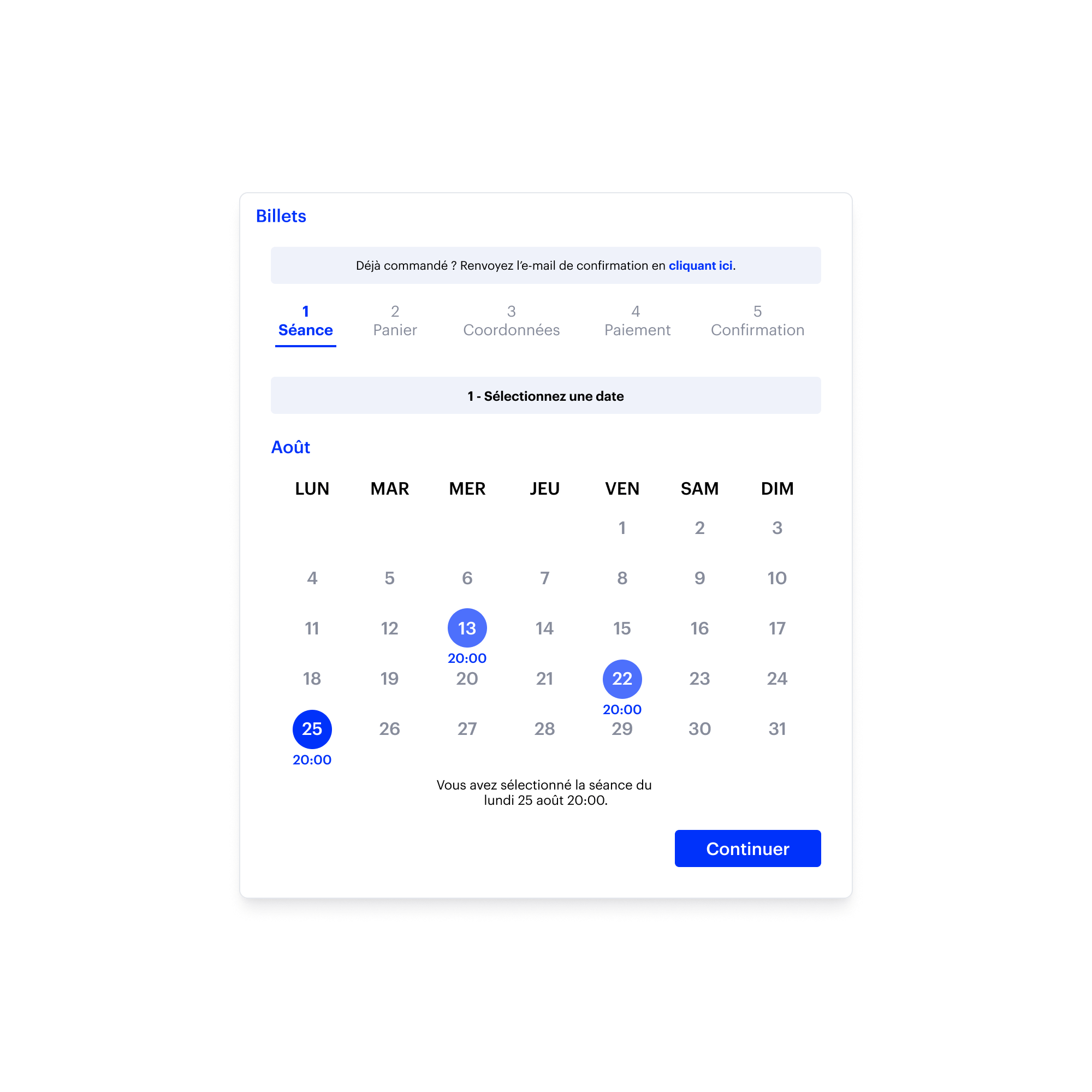 Calendrier des séances disponibles