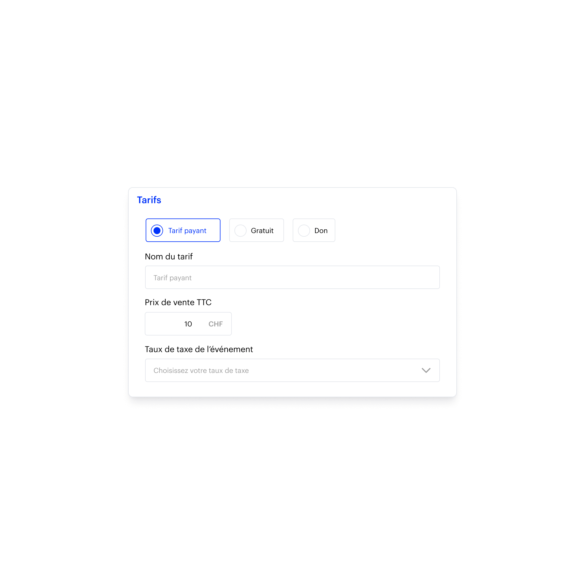 Configuration des tarifs