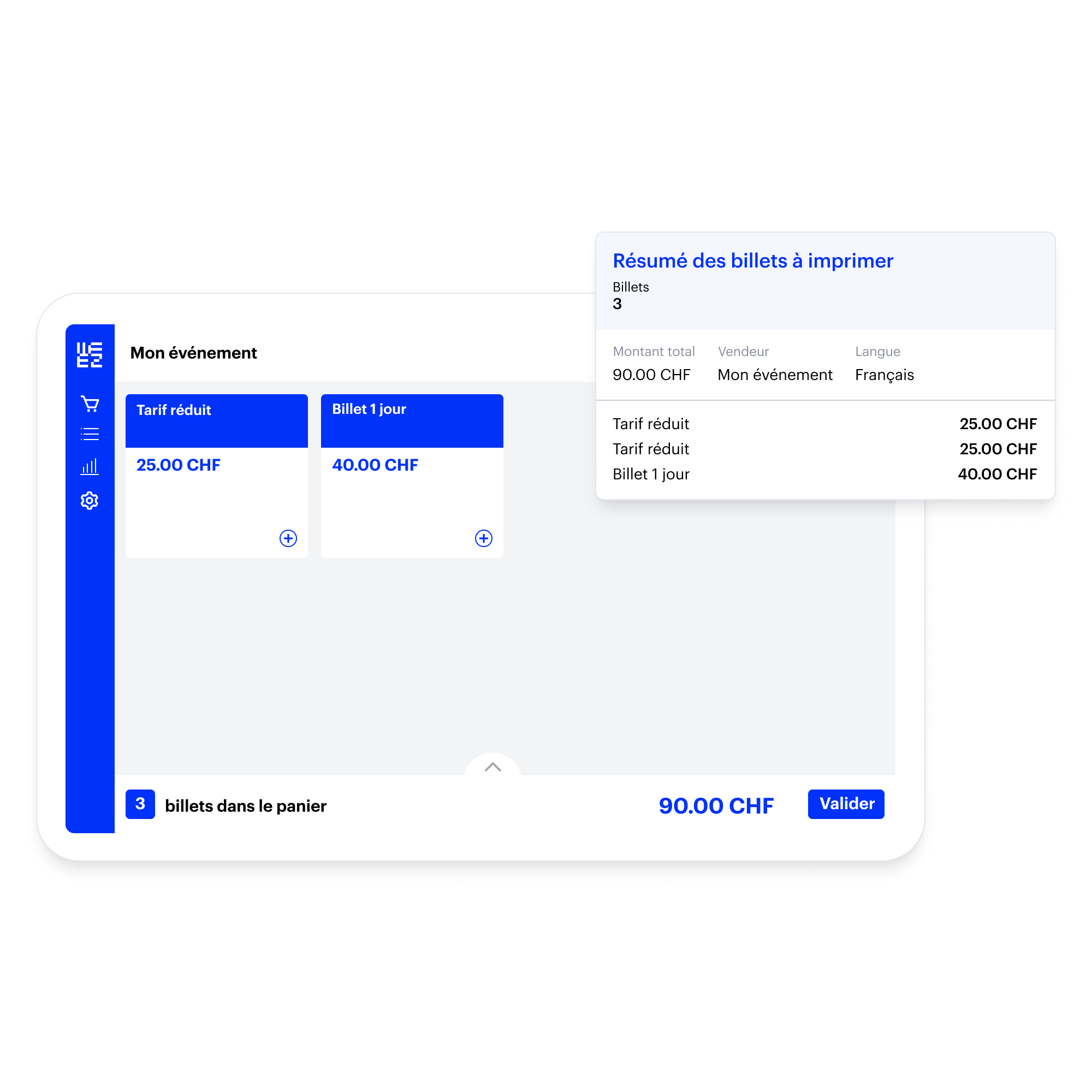Guichet de billetterie pour impression sur place