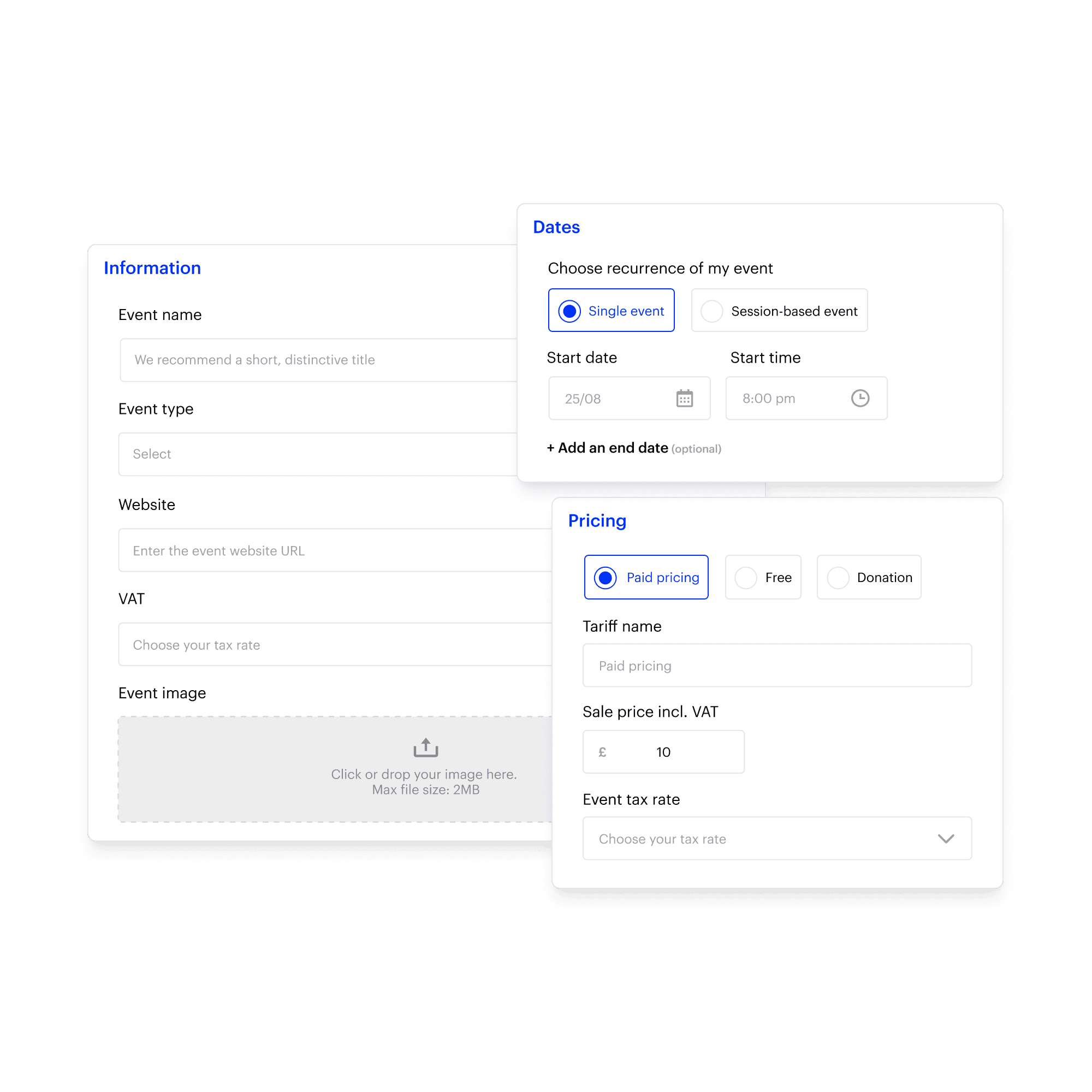 Configuration d'un événement