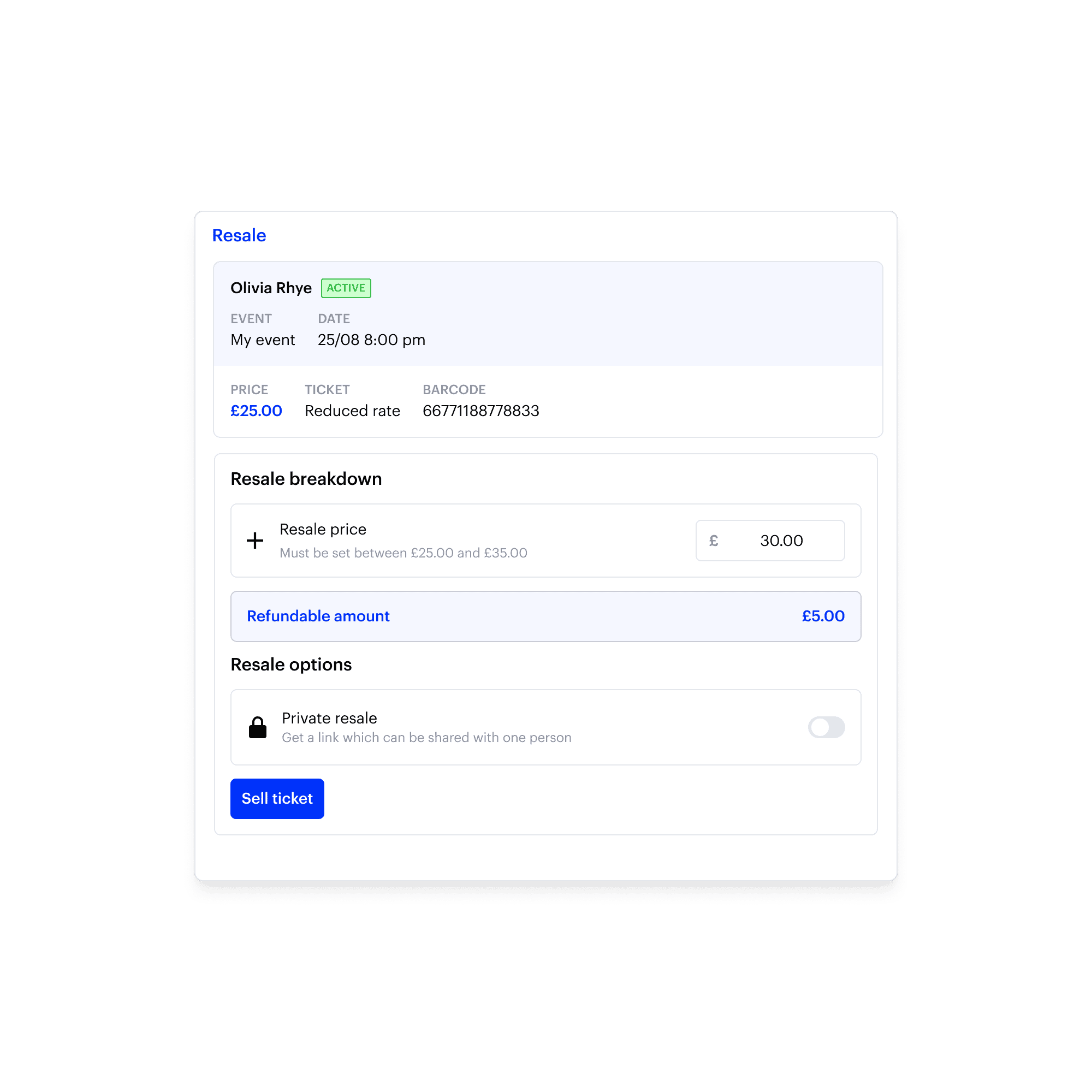 Plateforme de revente de billet
