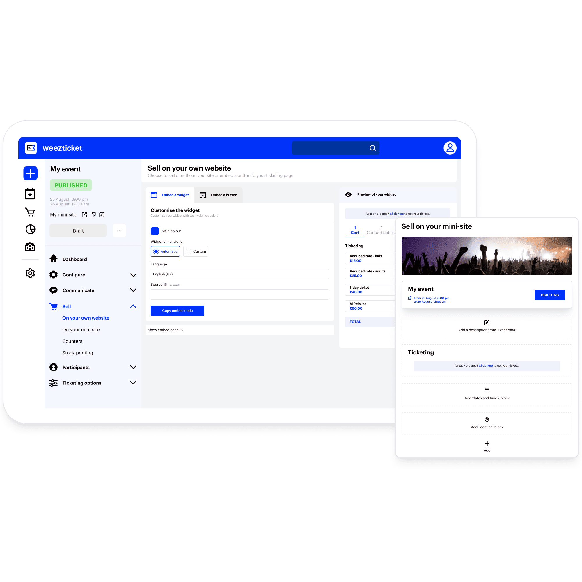 Configuration module de billetterie et mini-site