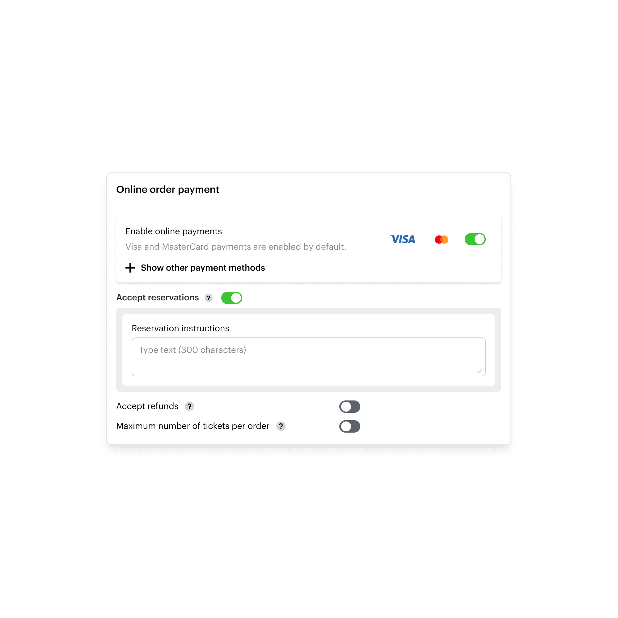 Option de paiement et de réservation