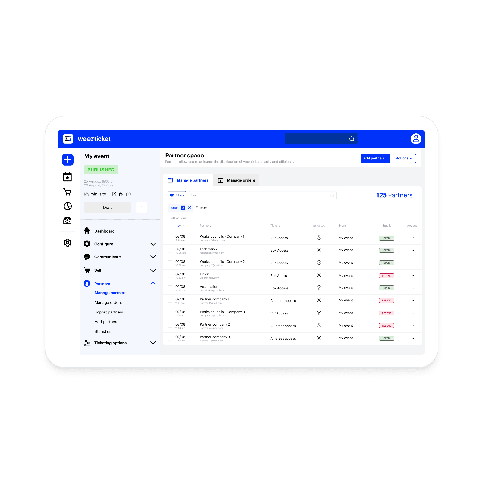 Plateforme d'invitation partenaire