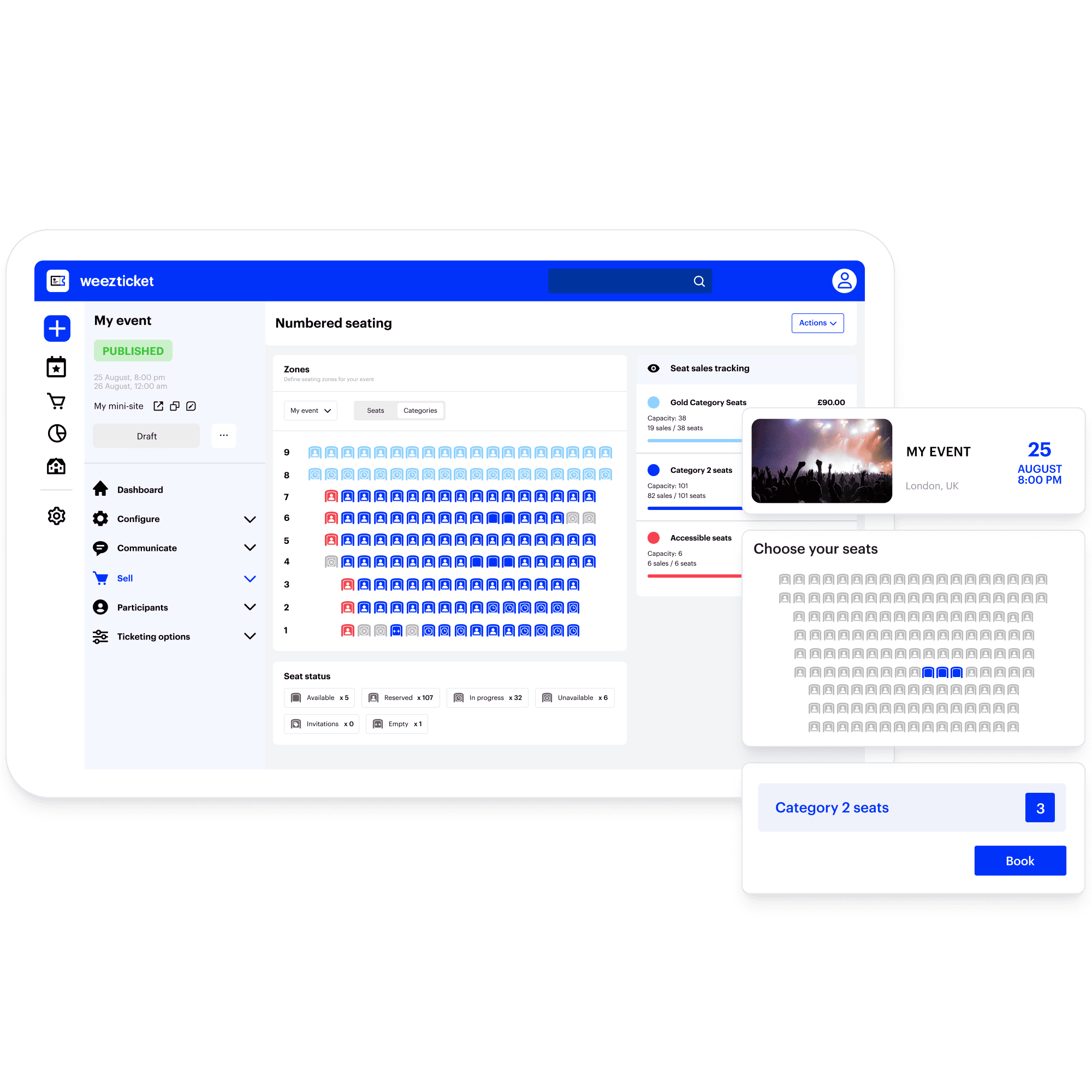 Configuration et rendu du placement numéroté Weezevent