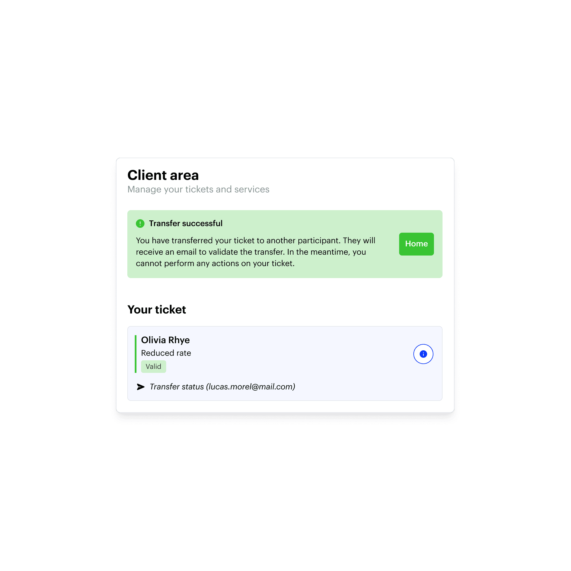 Espace client revente de billet