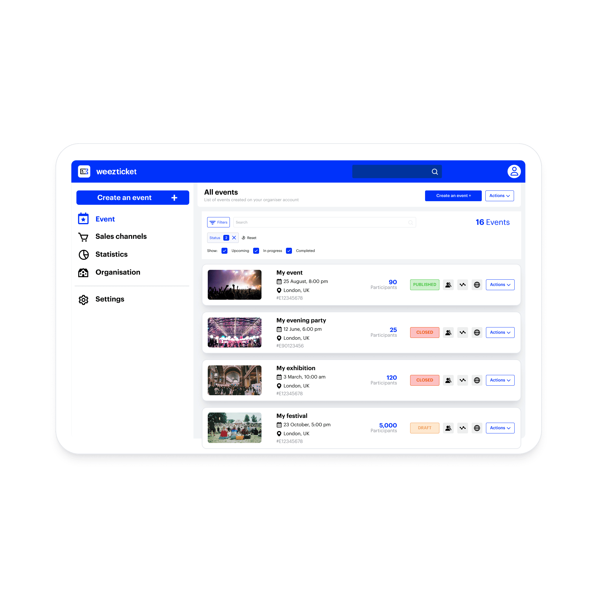 Liste de tous les événements sur WeezTicket
