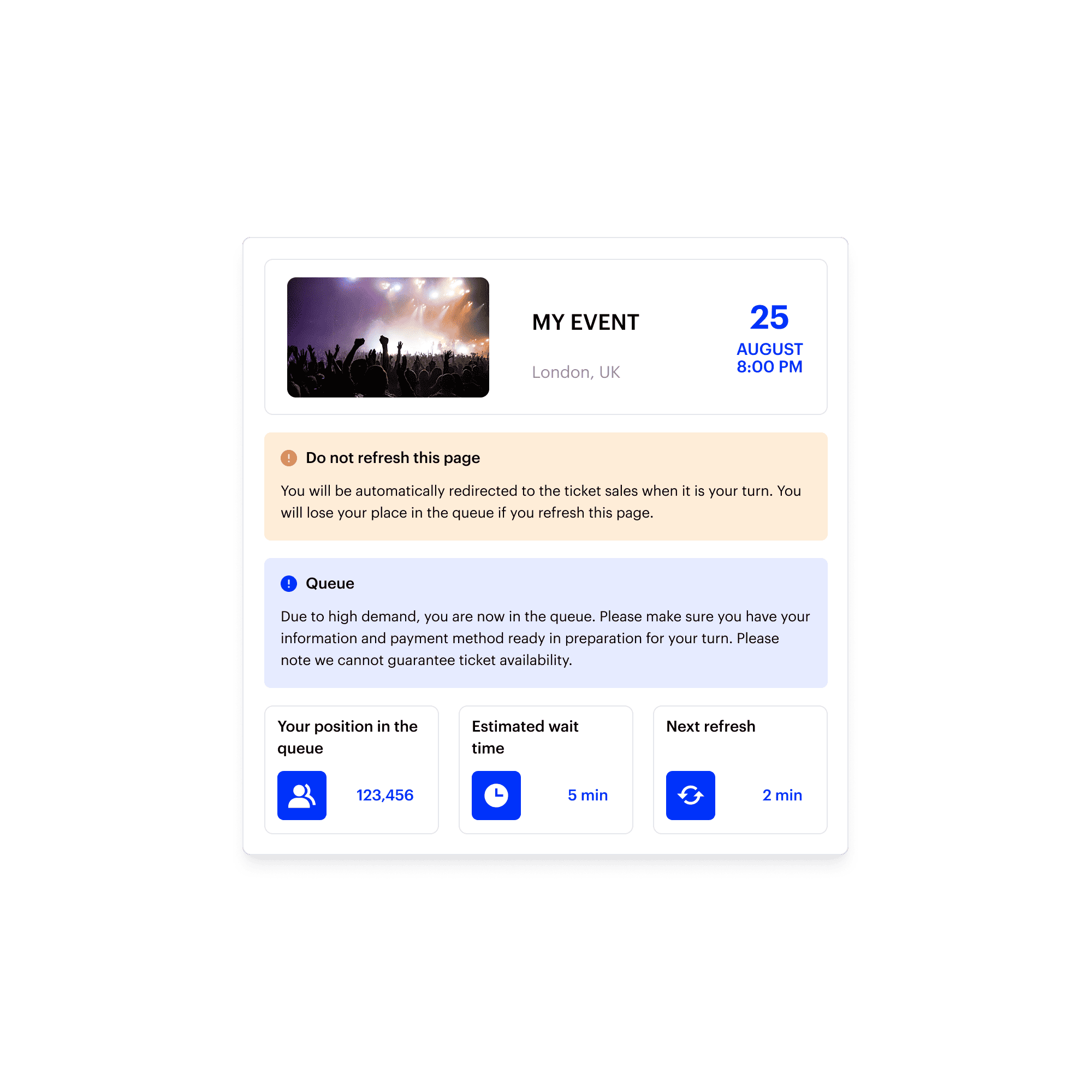 File d'attente virtuelle pour vente de billets
