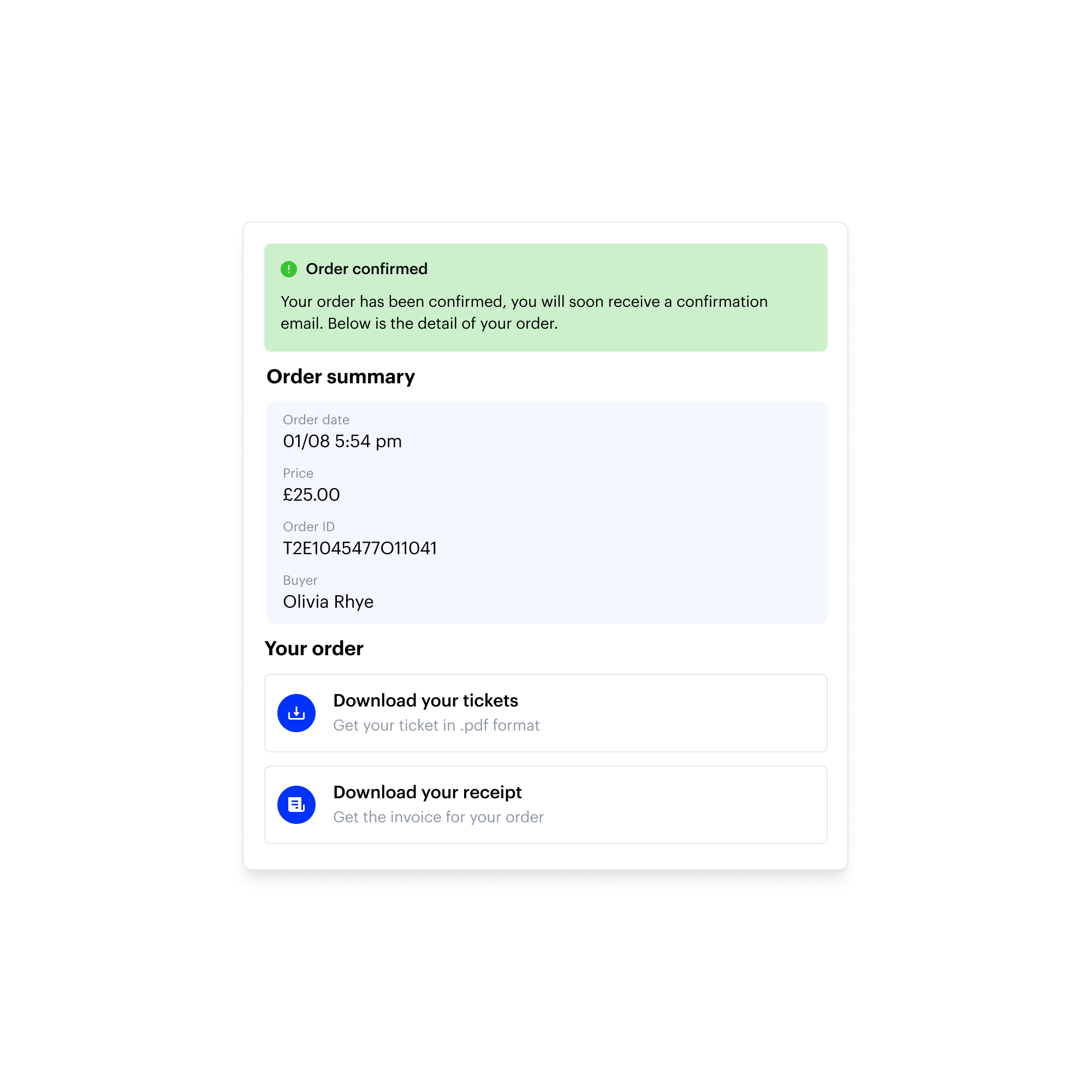 Confirmation de commande de billet