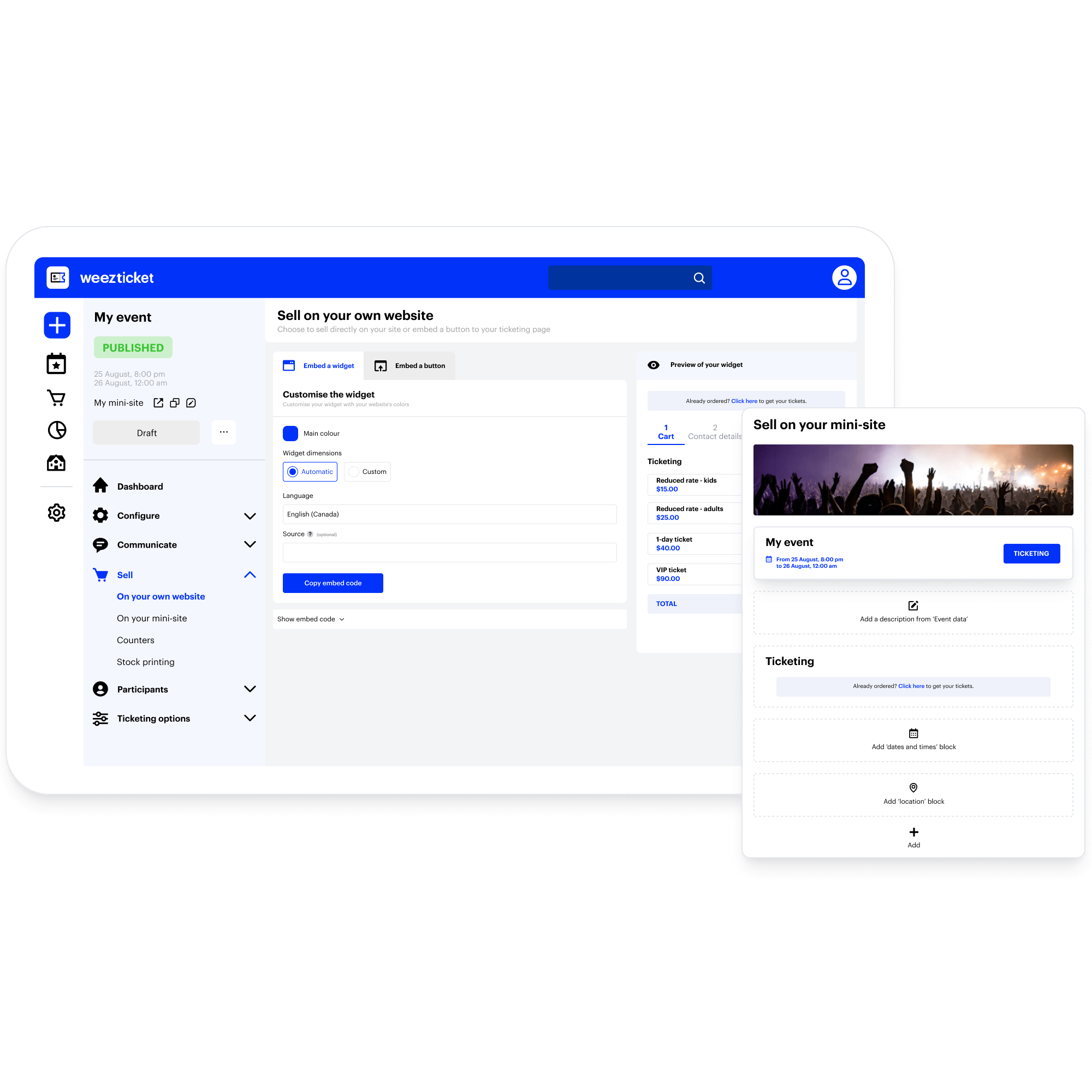 Configuration module de billetterie et mini-site