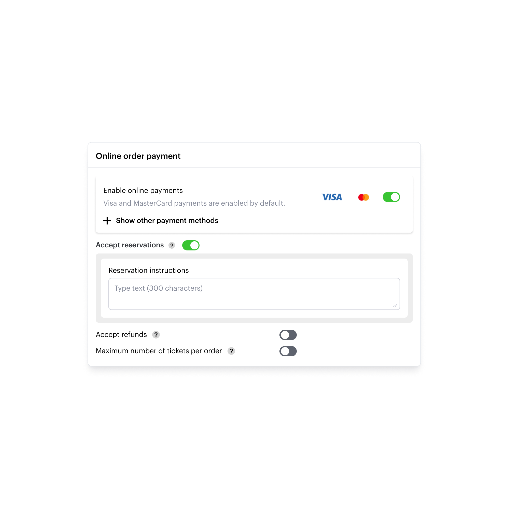 Option de paiement et de réservation