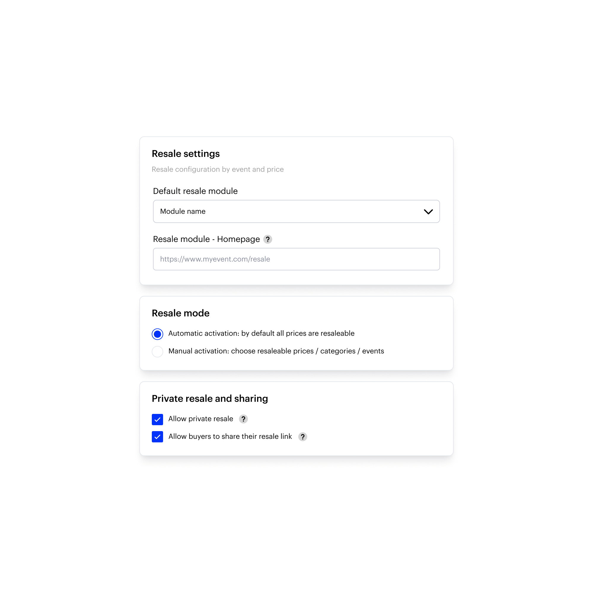 Réglage de la revente de billet