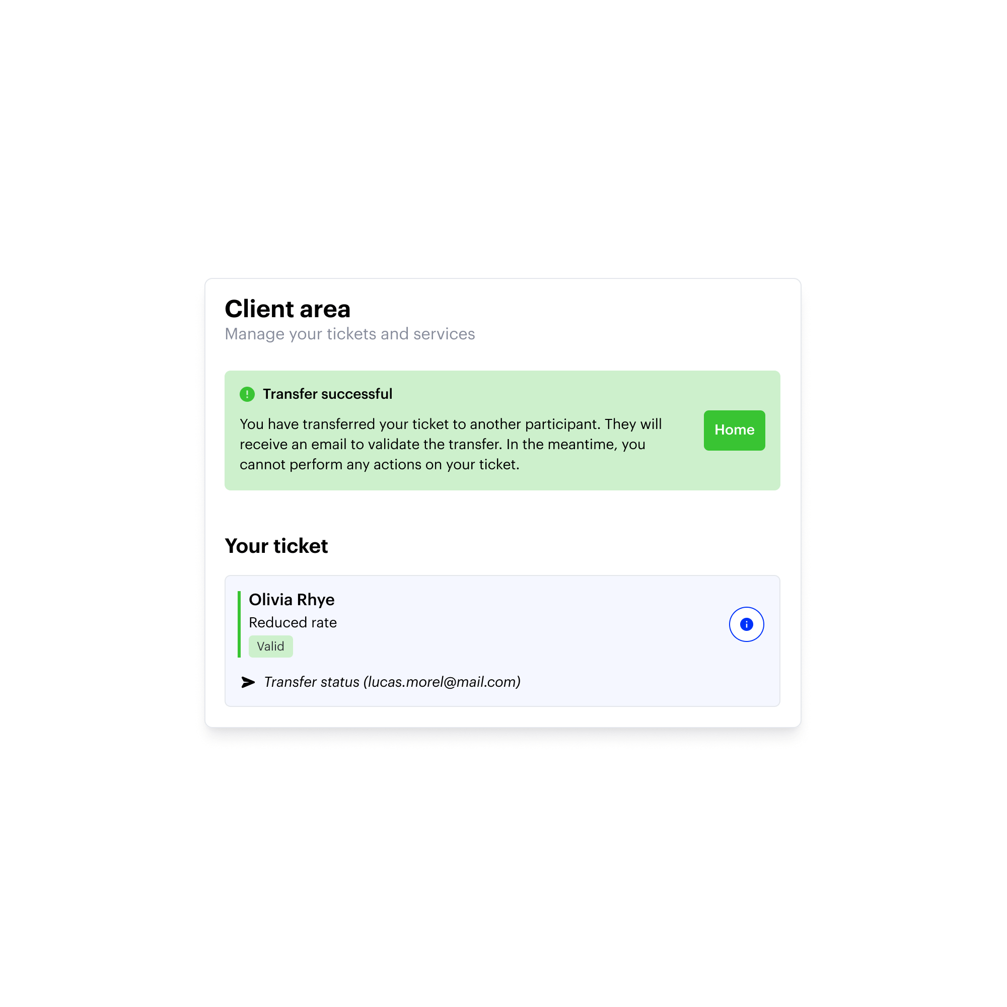 Espace client revente de billet