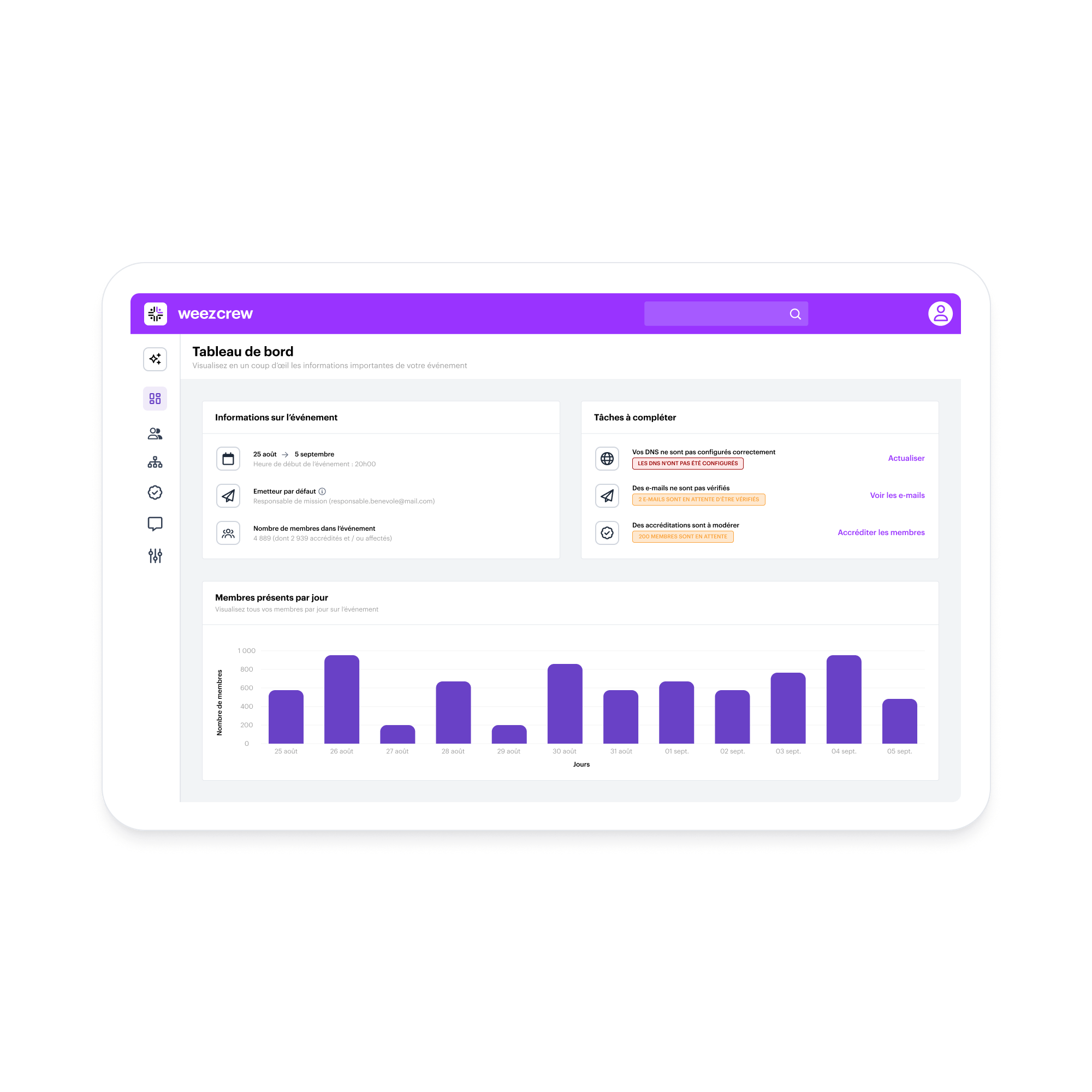 Landing – Planification/Affectation des bénévoles