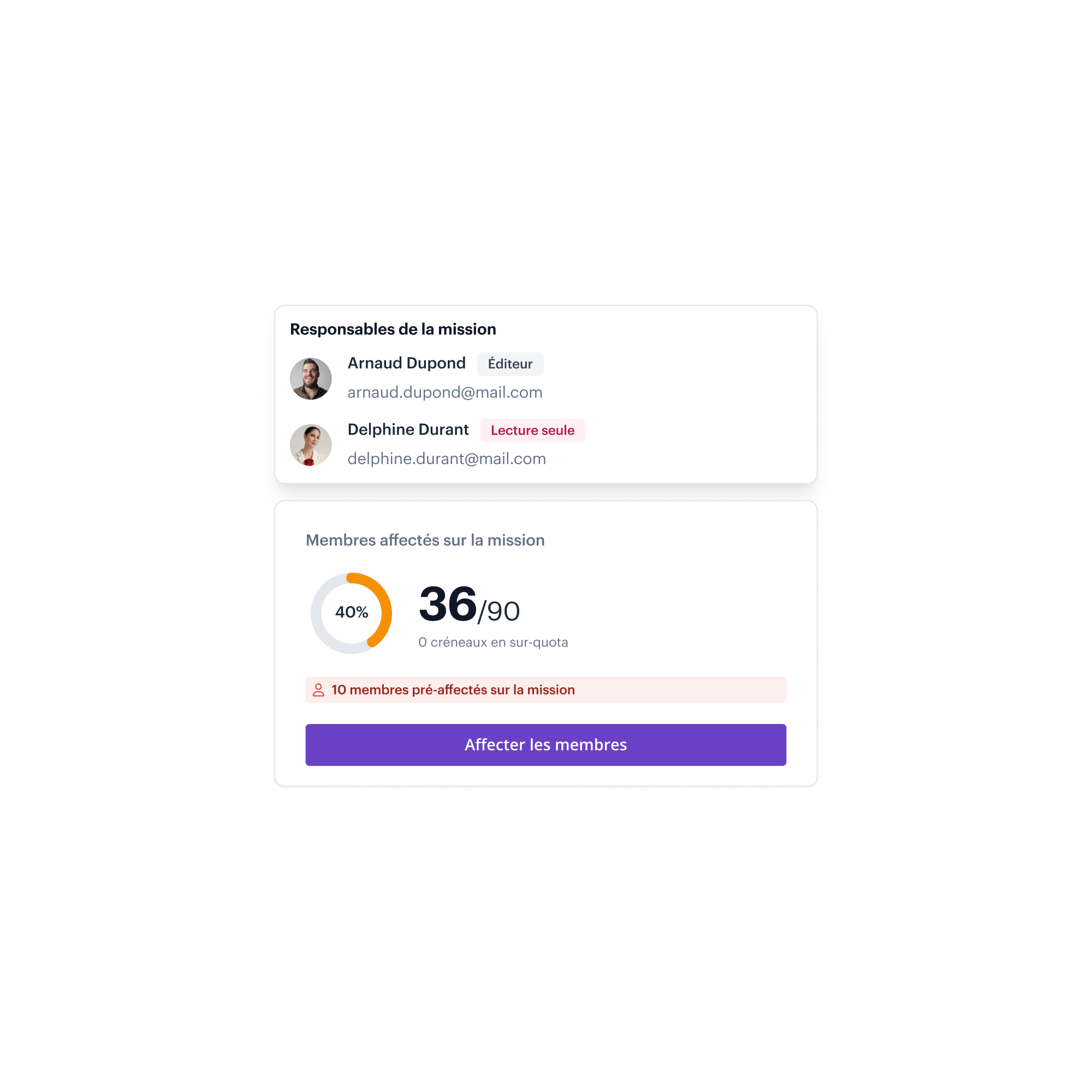 Landing – Planification/Affectation des bénévoles