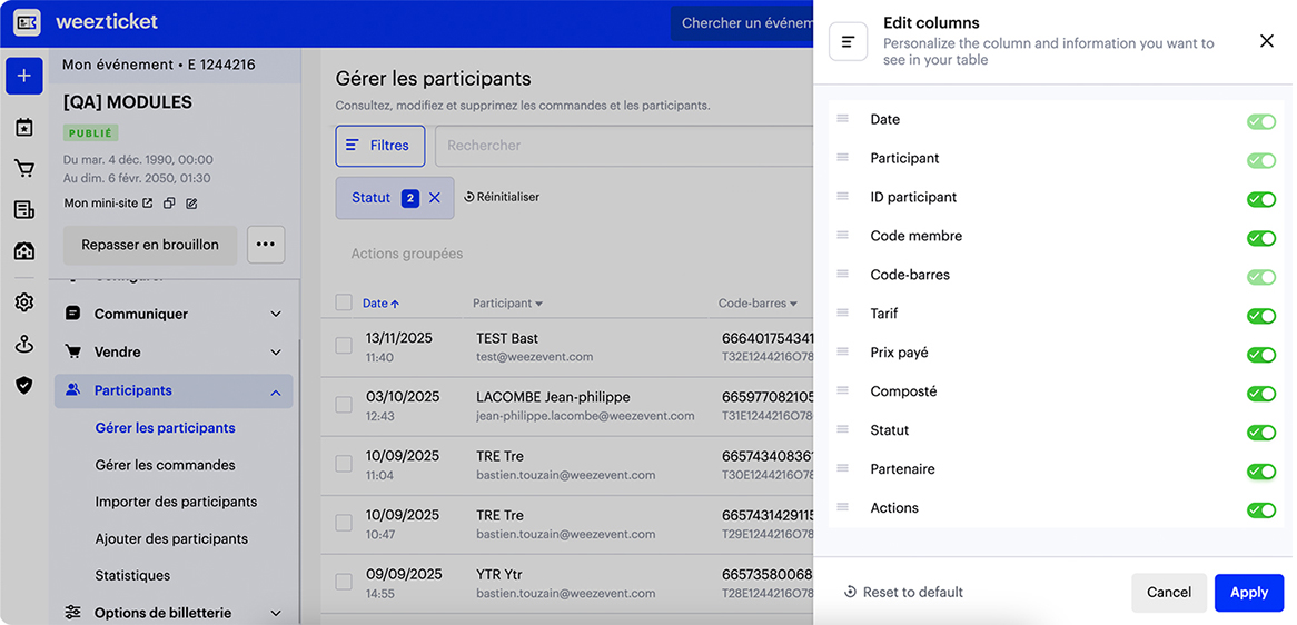 Weezticket smart table FR