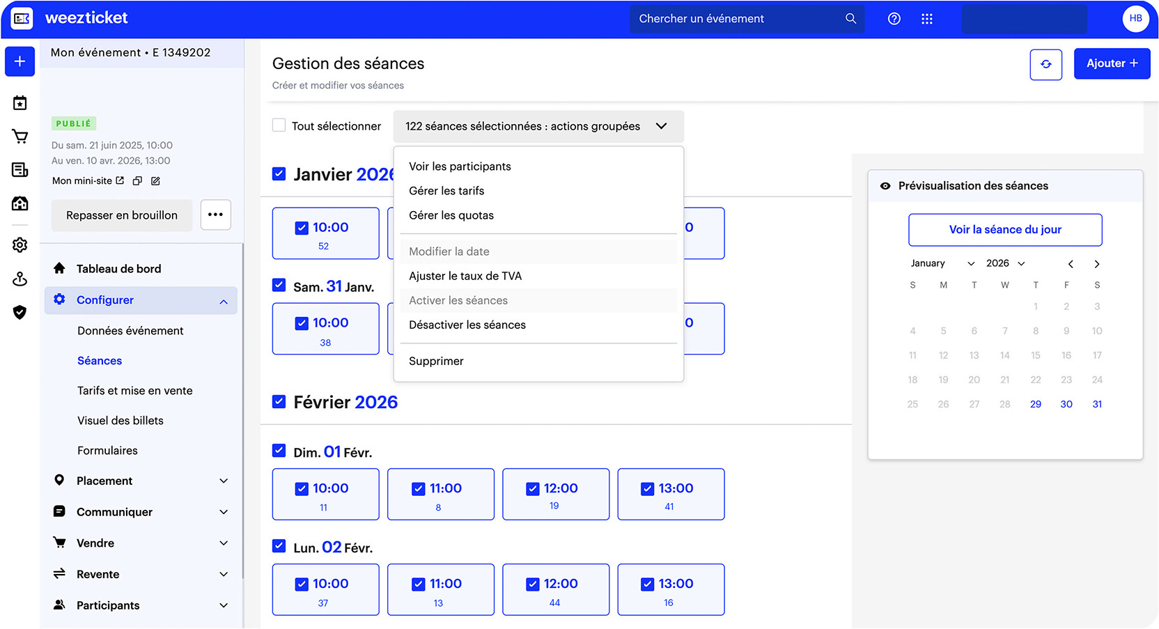 Maîtrisez l’affluence et la gestion de vos sessions