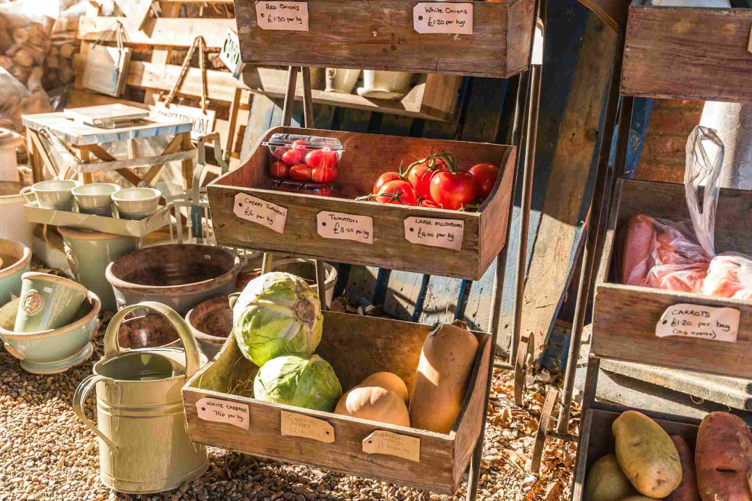 produce at harvest festival with prices